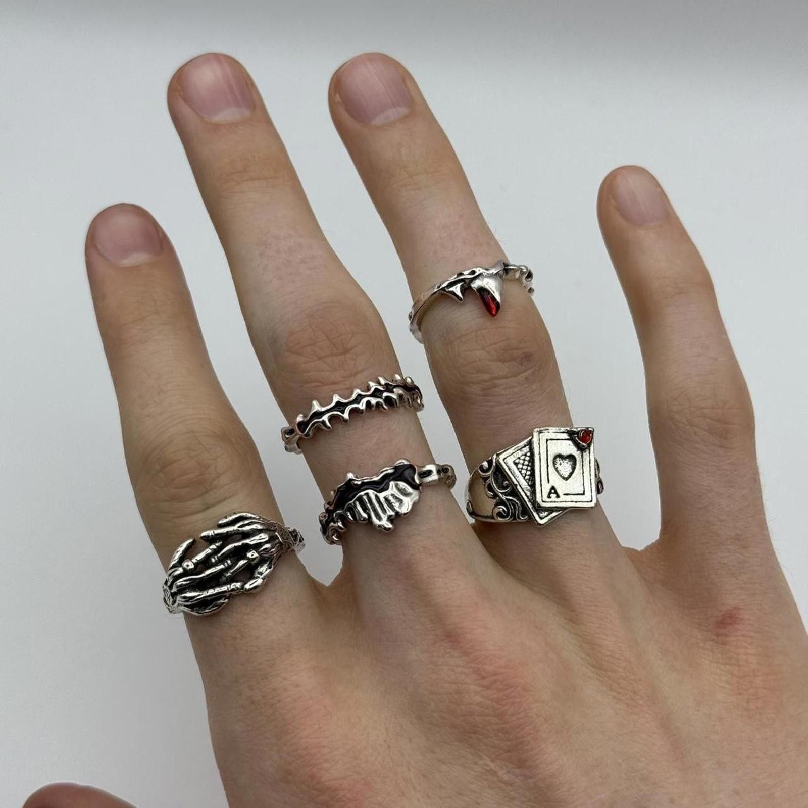 Other y2k 2000s style silver ring 5 piece set Size ONE SIZE - 3 Thumbnail