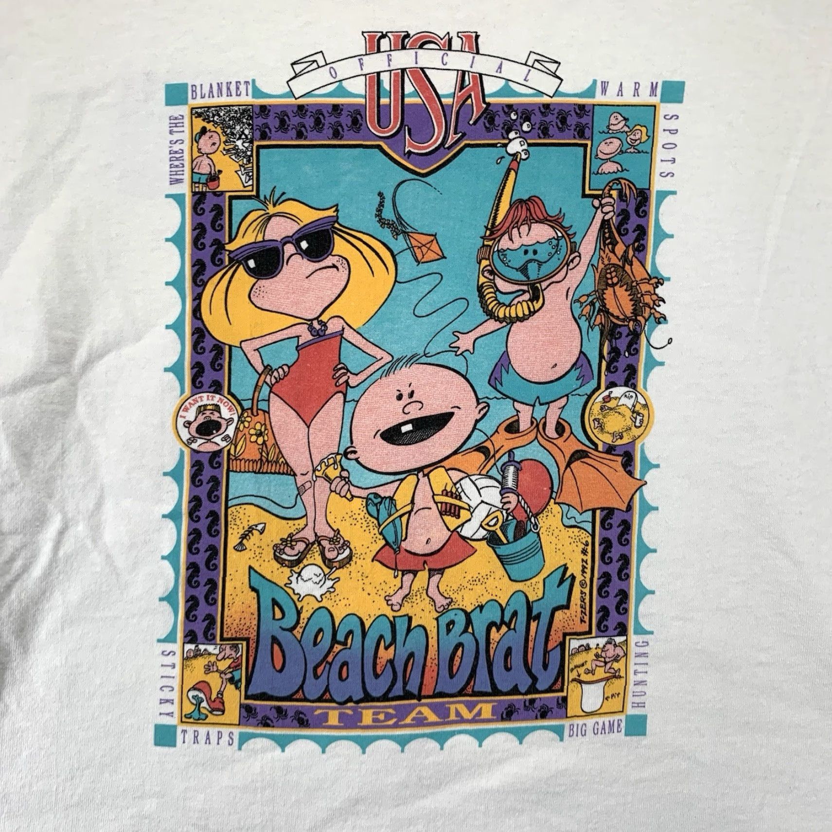 Fruit Of The Loom VINTAGE 1992 Fruit of the Loom Beach T-Shirt Mens XL Double-Sided Graphic Beach Brat Humor Retro White Size US XL / EU 56 / 4 - 2 Thumbnail