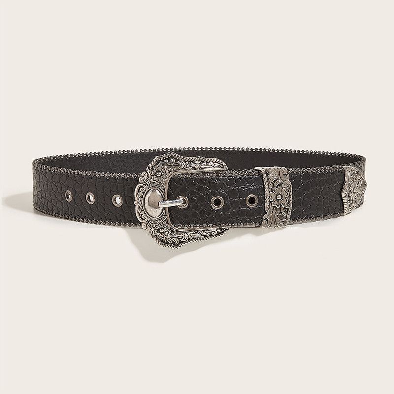 Vintage Vintage PU Leather Carved Pin Buckle Belt Size ONE SIZE - 3 Thumbnail
