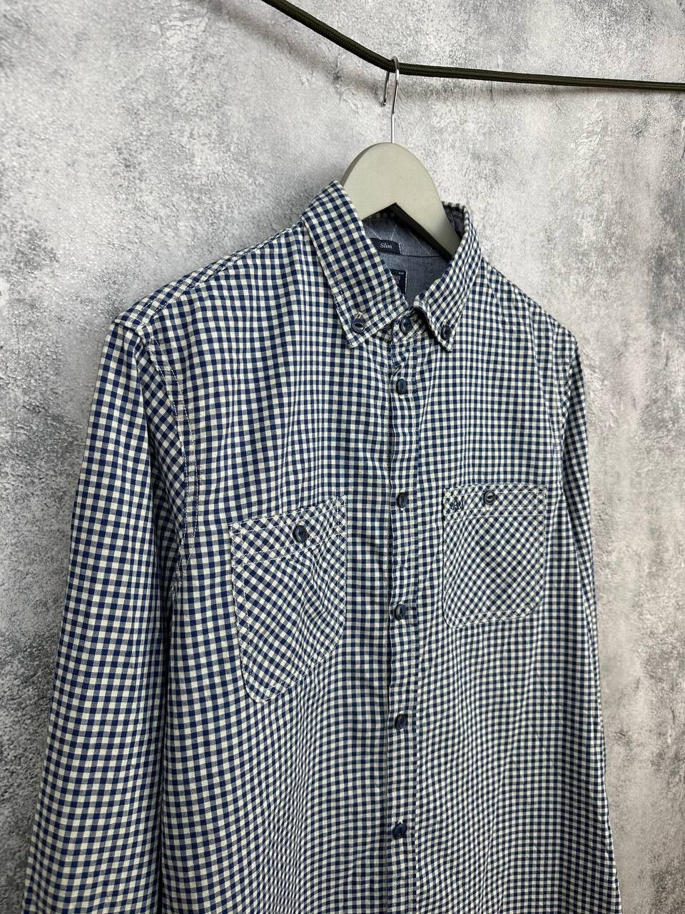 Armani Armani Jeans Micro Check Button Up Shirt Blue/White Pockets Size US M / EU 48-50 / 2 - 3 Thumbnail