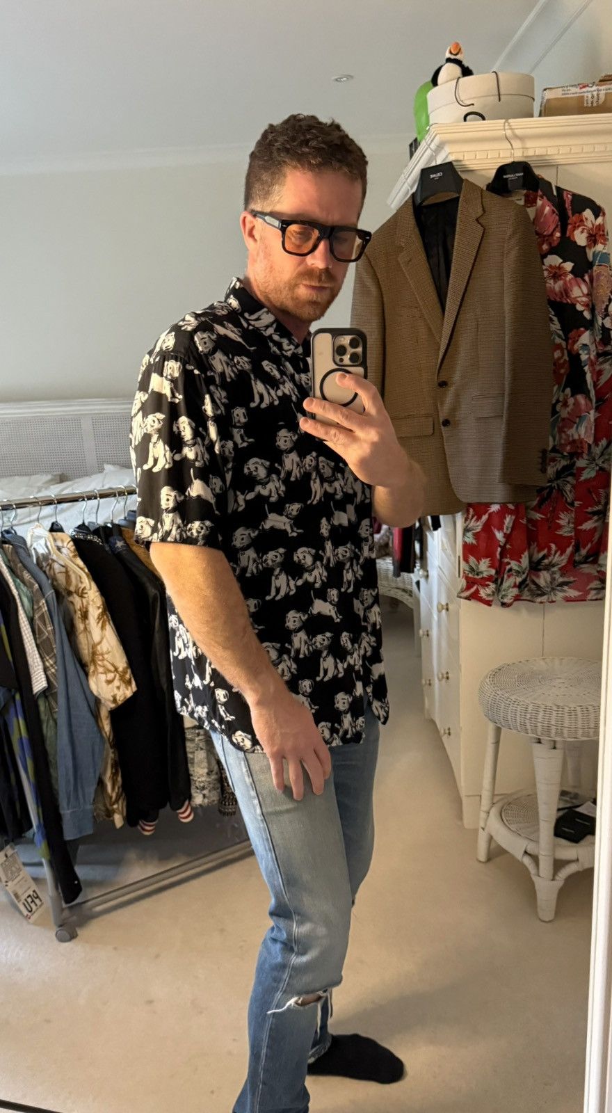 Celine SS22 Celine black white puppy Hawaiian shirt Hedi Slimane Size US S / EU 44-46 / 1 - 7 Thumbnail