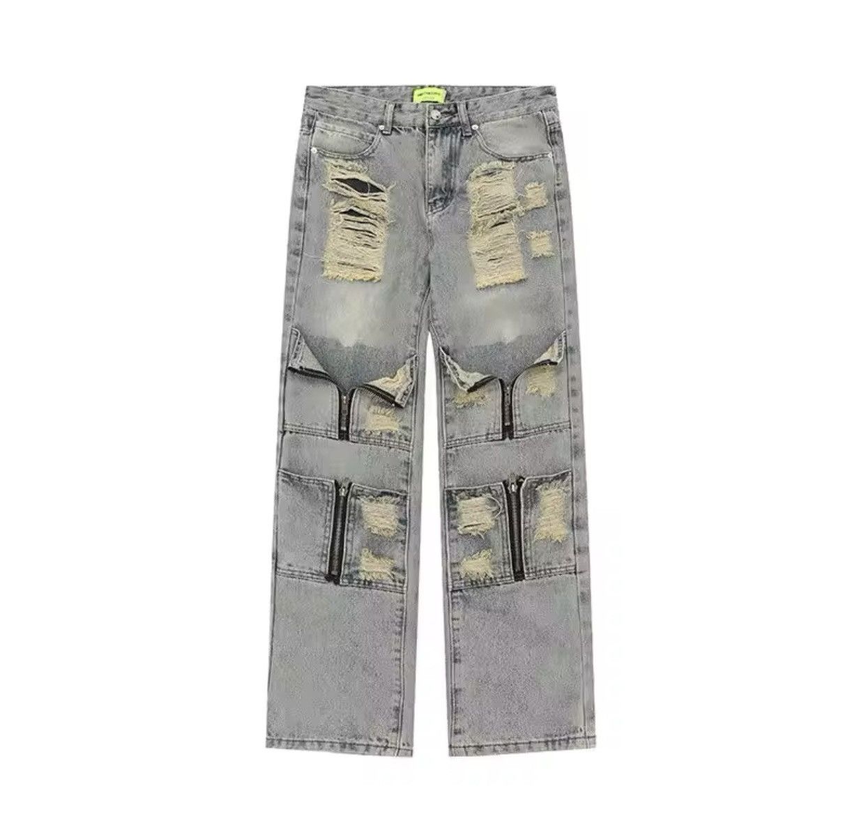 Japanese Brand × Vintage New Multi Zipper Pocket Washed and Perforated Jeans Size US 27 - 6 Thumbnail
