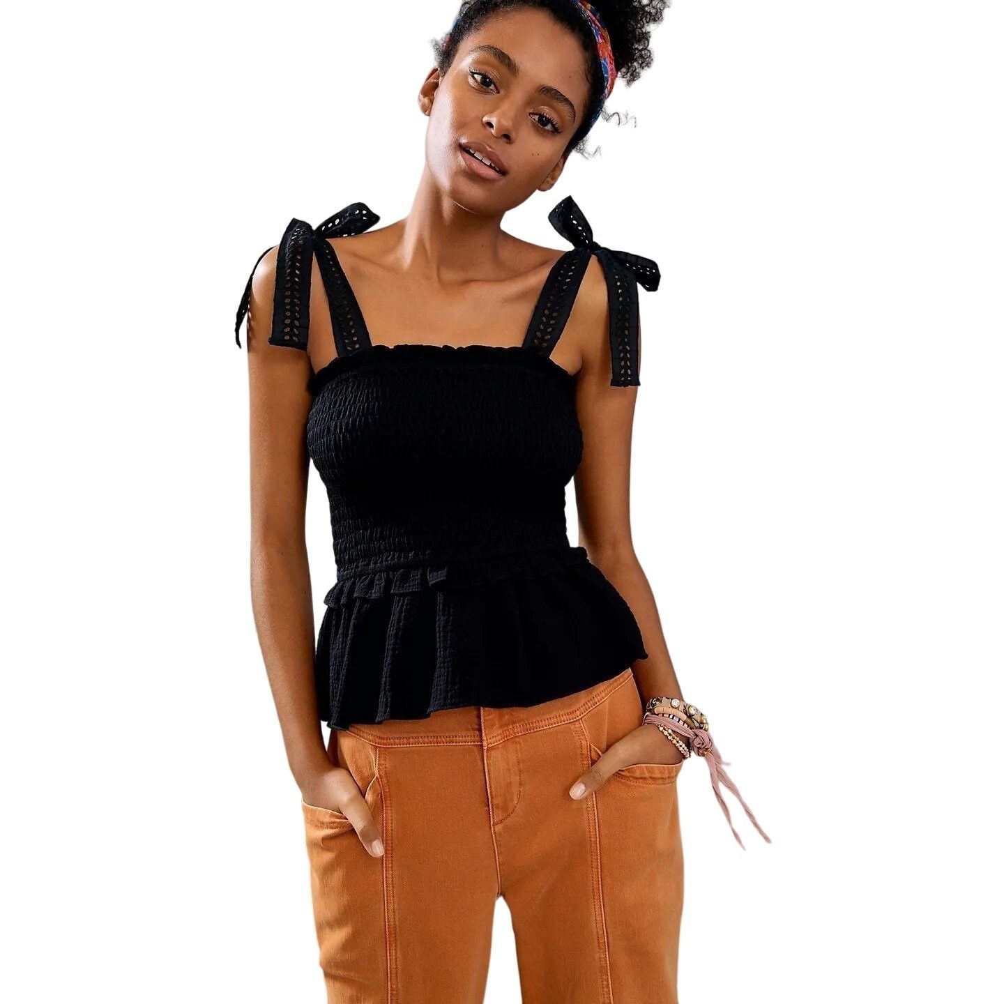 Anthropologie Anthropologie Stephanie Adjustable Tie Strap Eyelet Tank Size XS / US 0-2 / IT 36-38 - 6 Thumbnail