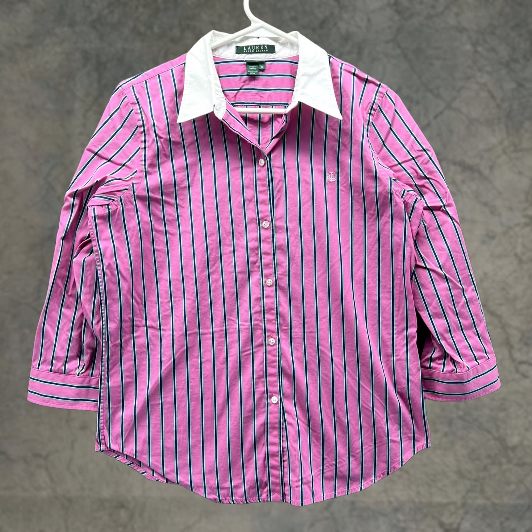 Ralph Lauren Lauren Ralph Lauren Shirt Womens Medium Pink Stripe Button Front 3/4 Sleeve Top Size M / US 6-8 / IT 42-44 - 1 Thumbnail