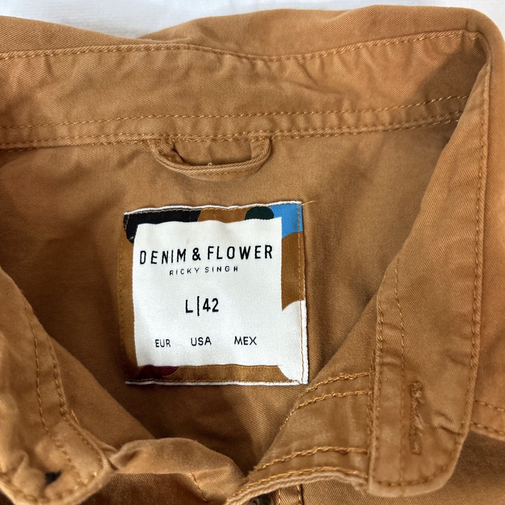 Denime Denim & Flowers Men Button-Up Shirt Long Sleeve Burned Orange L Orange Flower Denim L Mens Size US L / EU 52-54 / 3 - 2 Thumbnail