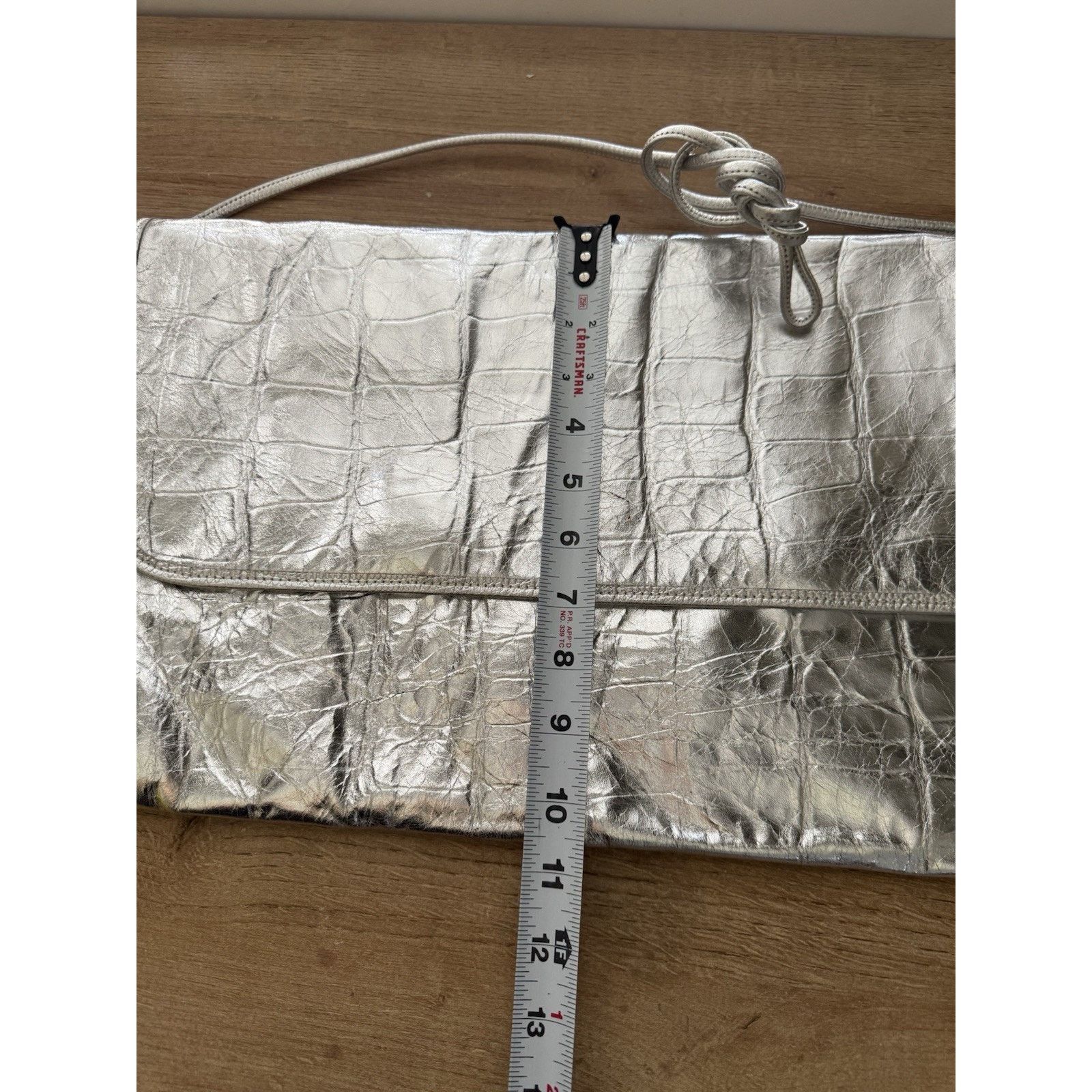 Vintage CARLOS FALCHI Silver Alligator Crocodile Extra Large Clutch Size ONE SIZE - 4 Thumbnail