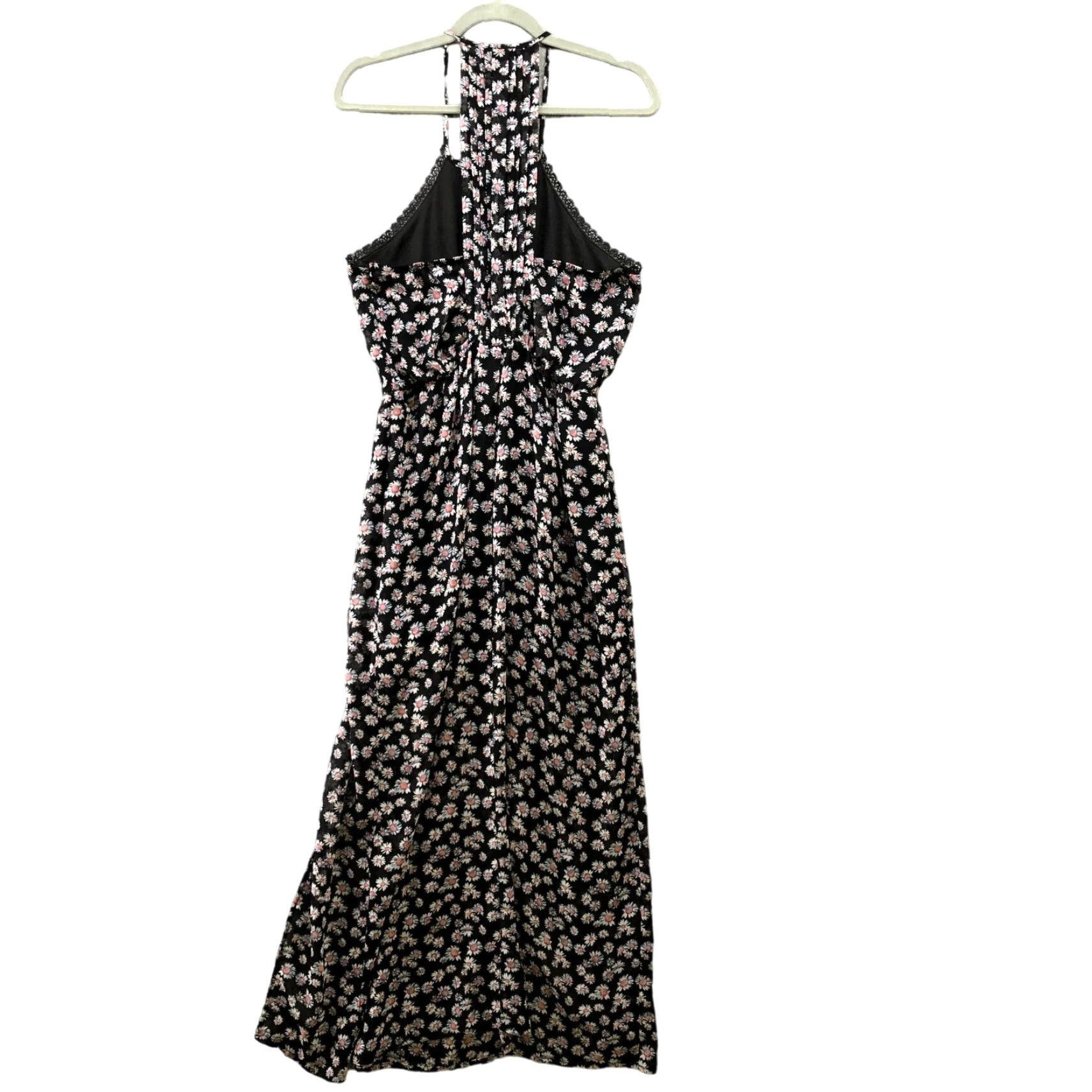 Vintage Heart Soul Maxi Dress M Black Floral Halter Chiffon Sleeveless Front Slits Beach Bohemian Women Women’s M Size M / US 6-8 / IT 42-44 - 2 Thumbnail