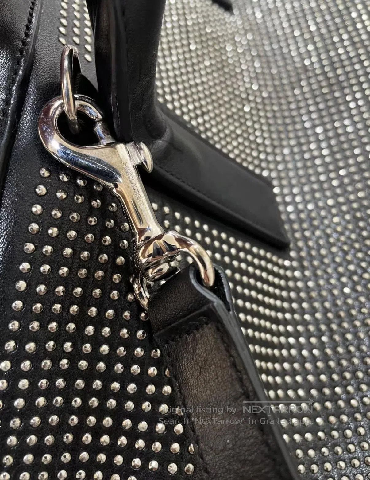 Saint Laurent Paris Black Studded Leather Handbag with Top Handles. Size ONE SIZE - 4 Thumbnail
