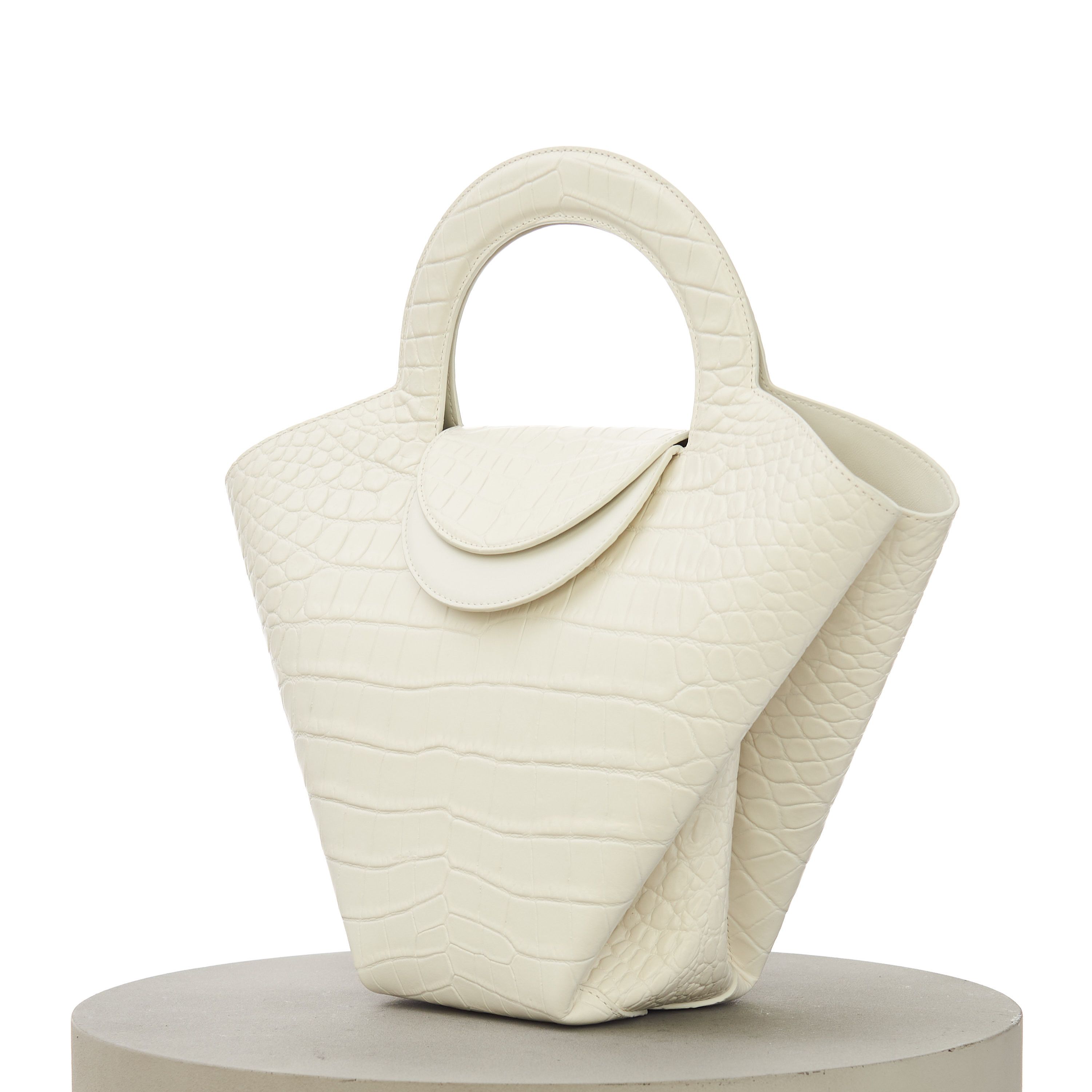 Bottega Veneta DOLL Small Top Handle Tote Bag In White Embossed Leather Size ONE SIZE - 2 Thumbnail