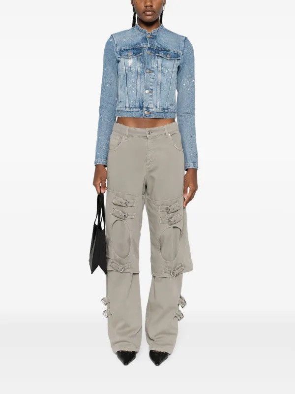 MM6 Collarless Cropped Painter Denim Jacket (Blue) Size S / US 4 / IT 40 - 11 Thumbnail
