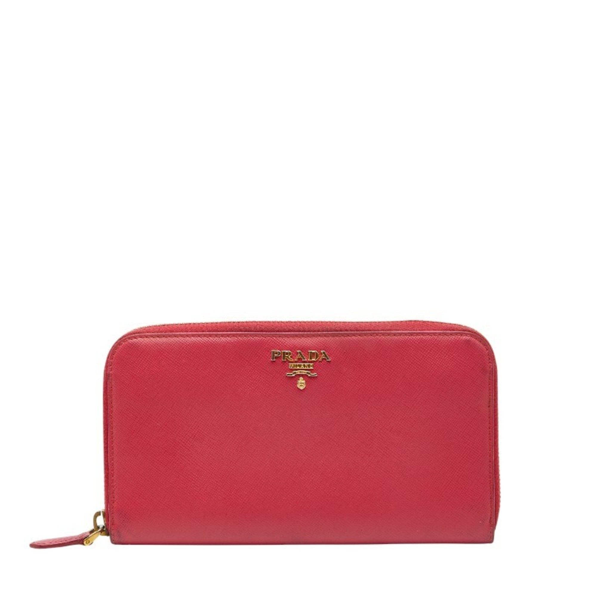 Prada Prada Logo Round Zip Long Wallet 1ML506 Pink Saffiano Leather Women's PRADA Size ONE SIZE - 1 Thumbnail