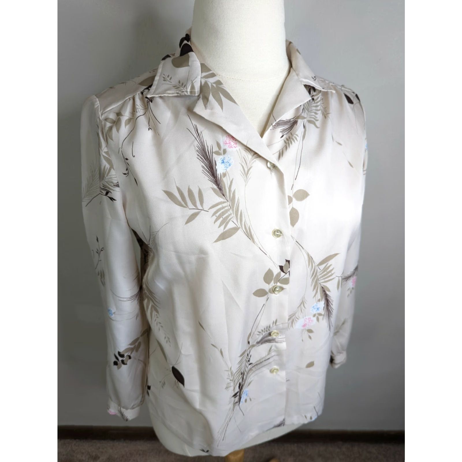 Vintage VINTAGE Floral Blouse Satin 70s 80s Button Up Shirt Top Collared Long Sleeve XL Size XL / US 12-14 / IT 48-50 - 2 Thumbnail
