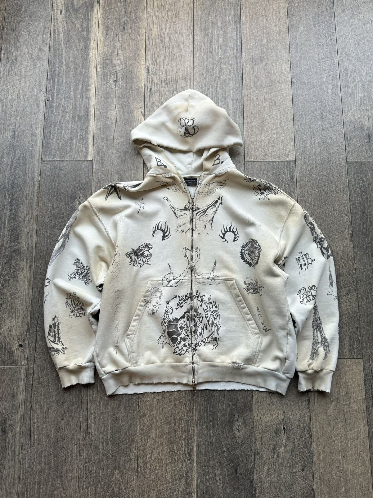 Balenciaga Balenciaga S/S24 Tattoo Zip-Up Hoodie - Small