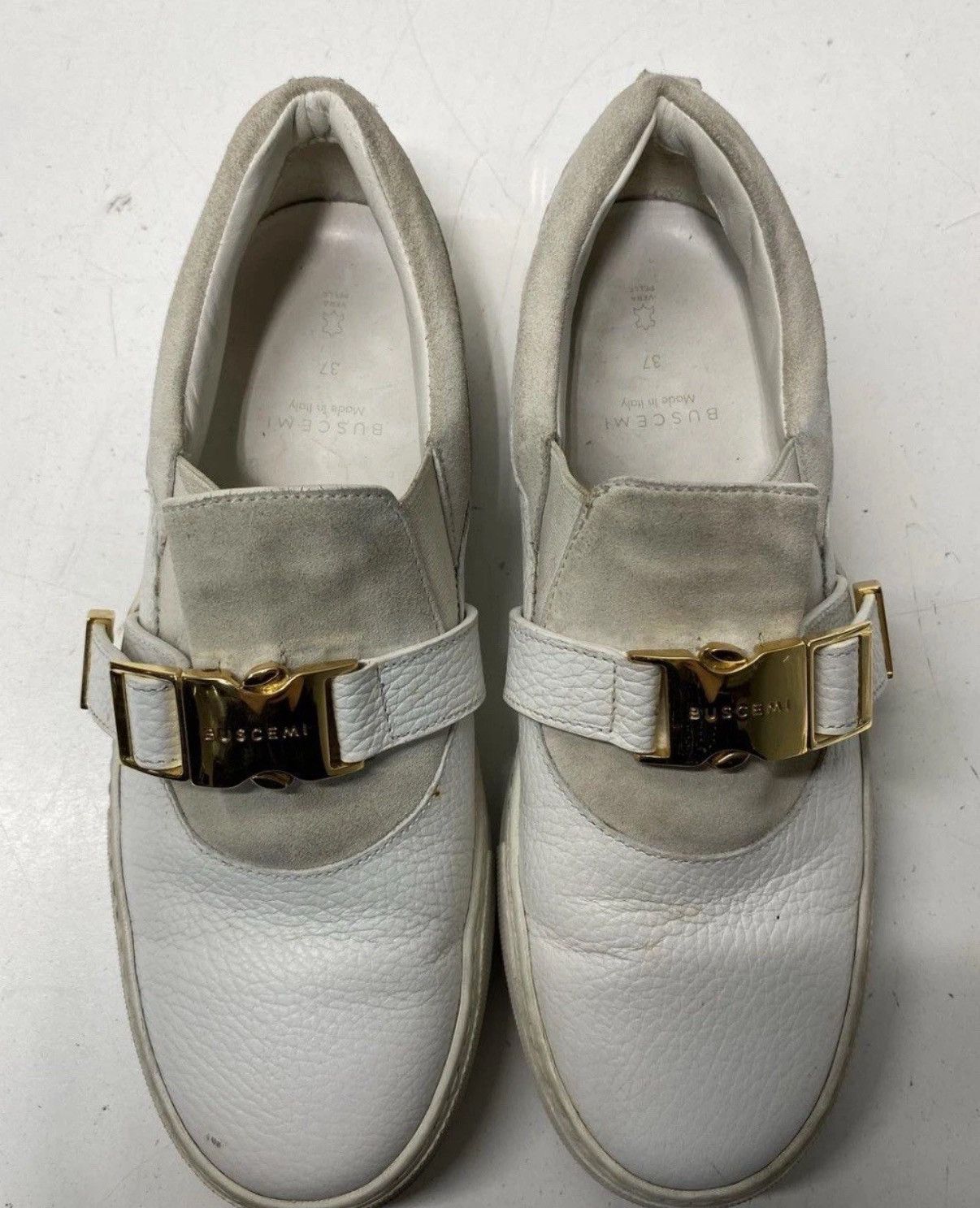 Buscemi Buscemi Women White Slip-On Shoes Size 7 Gold Metal details Size US 7 / IT 37 - 7 Thumbnail
