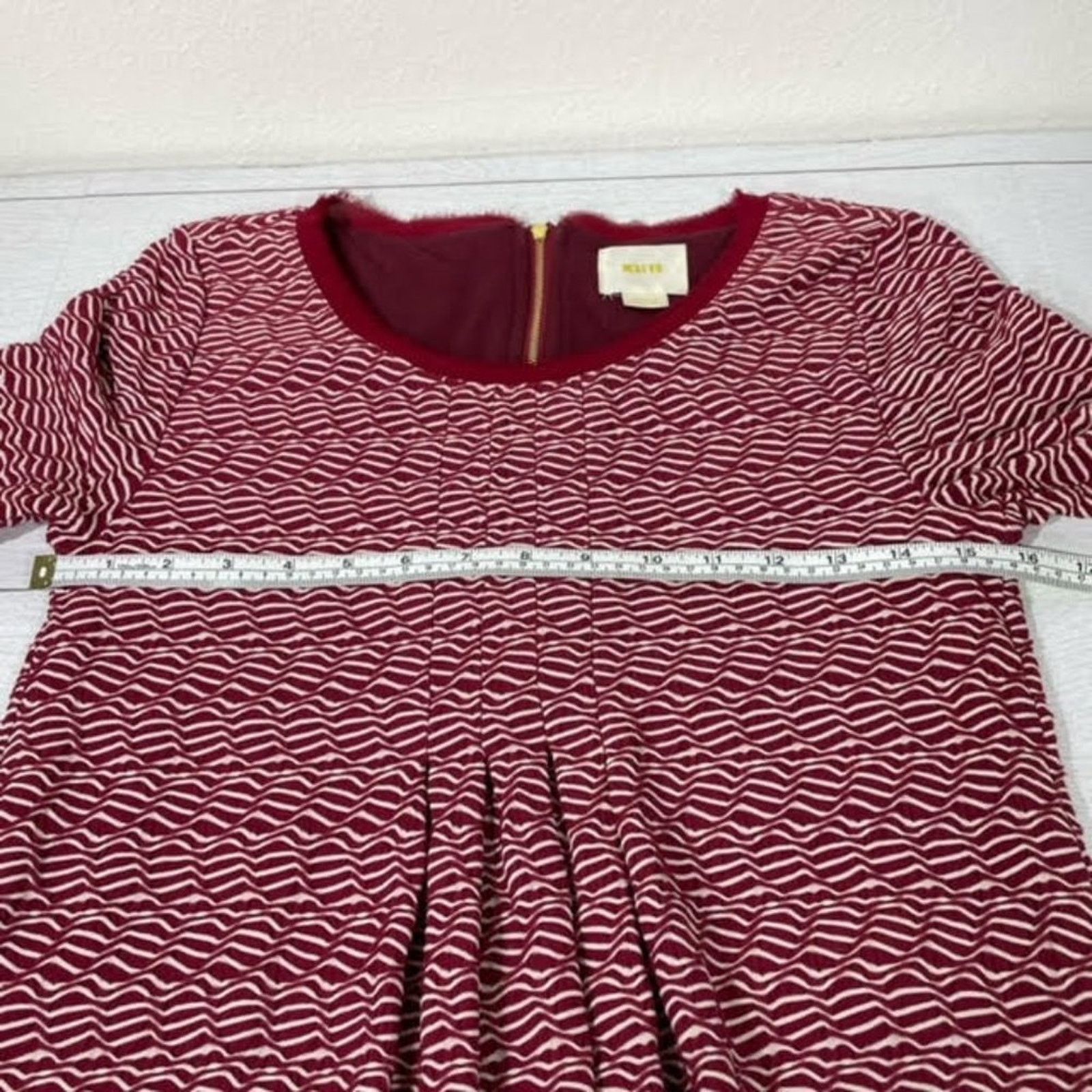 Anthropologie Maeve Anthropologie Burgundy Red White Wavy Stripe Dress Size S / US 4 / IT 40 - 5 Thumbnail