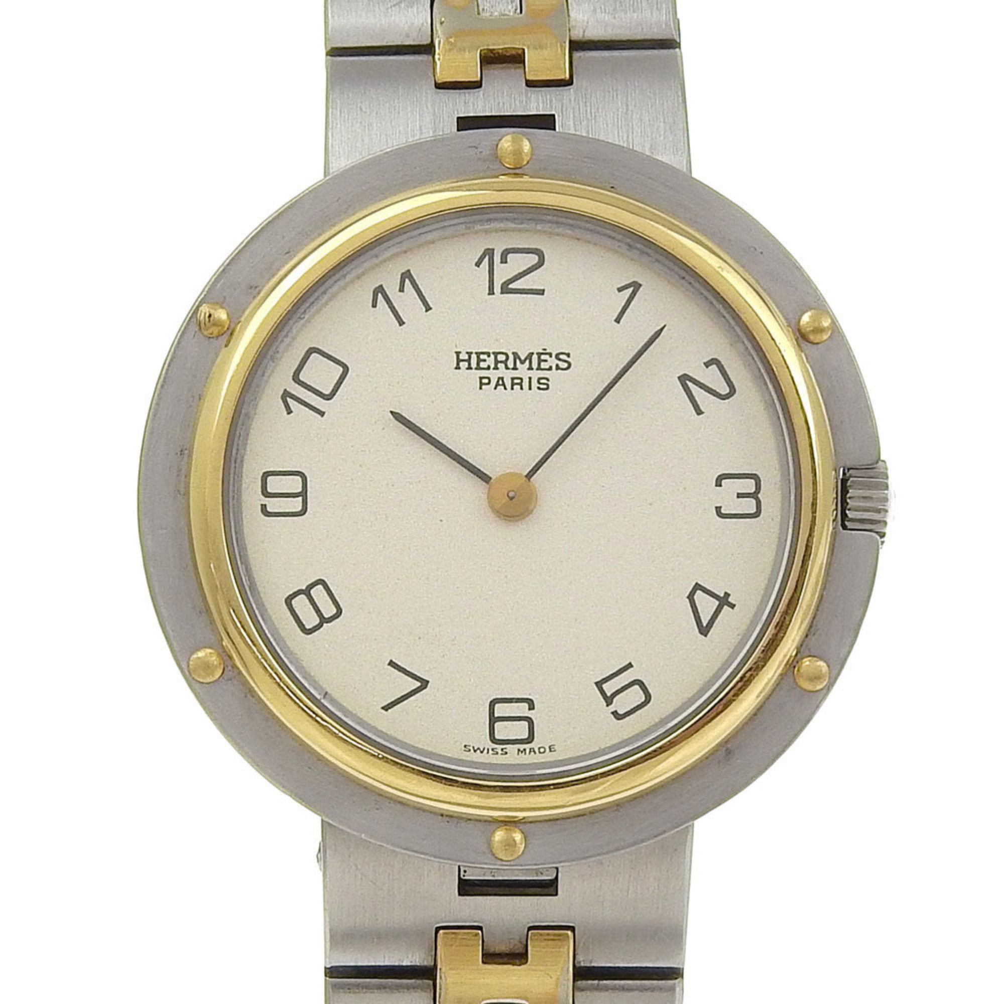 Hermes Profile Watch Stainless Steel X Gold Plated Quartz Analog Display Ivory Dial Women's I213024019 in Beige