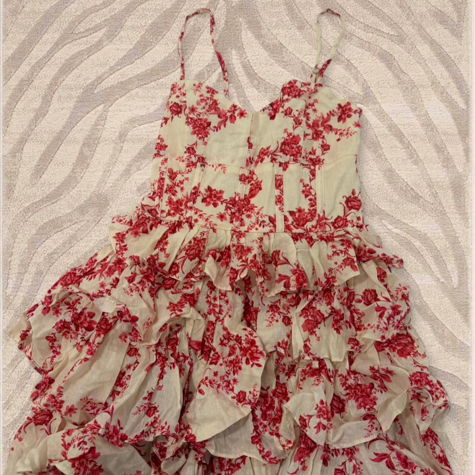 Other Red/cream floral tiered mini ruffle layers + dainty straps Size ONE SIZE - 5 Thumbnail