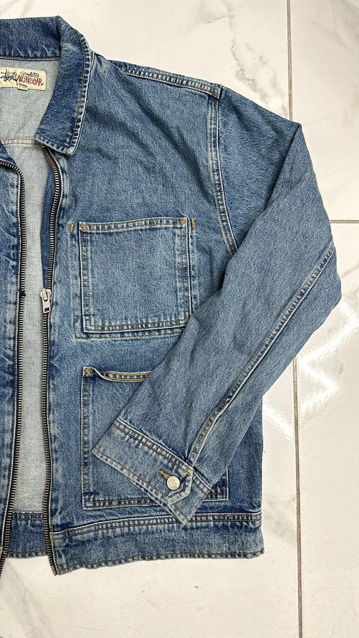 Stussy × Vintage Stussy FA23 Zip Work Jacket Denim Blue Size Large Size US L / EU 52-54 / 3 - 3 Thumbnail