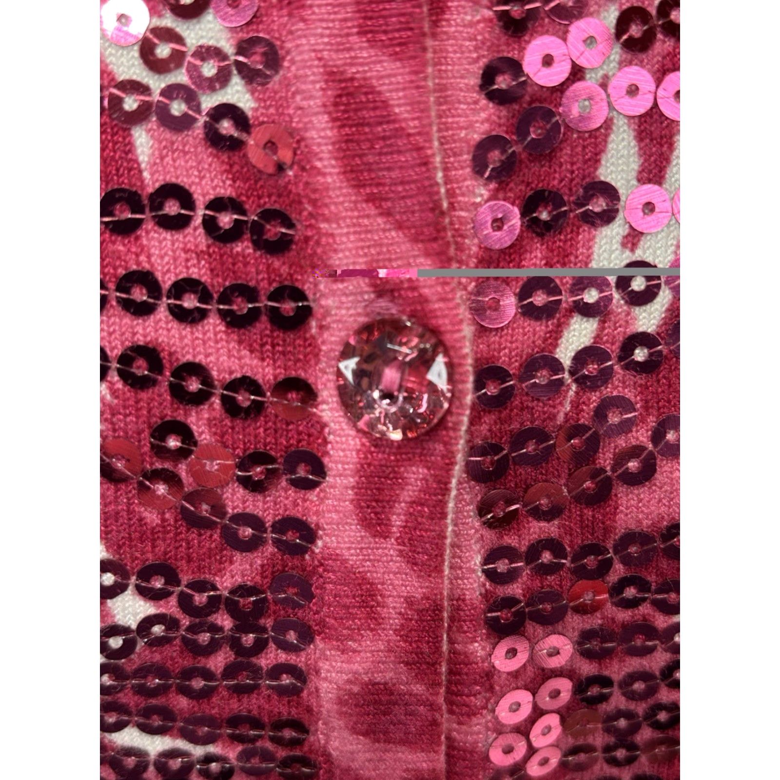 Quacker Factory VINTAGE Quacker Factory Cardigan Shirt Women Medium Pink Animal Print Sequins Knit MAXIMALIST 90s Theme Mens/Womens Size M / US 6-8 / IT 42-44 - 6 Thumbnail