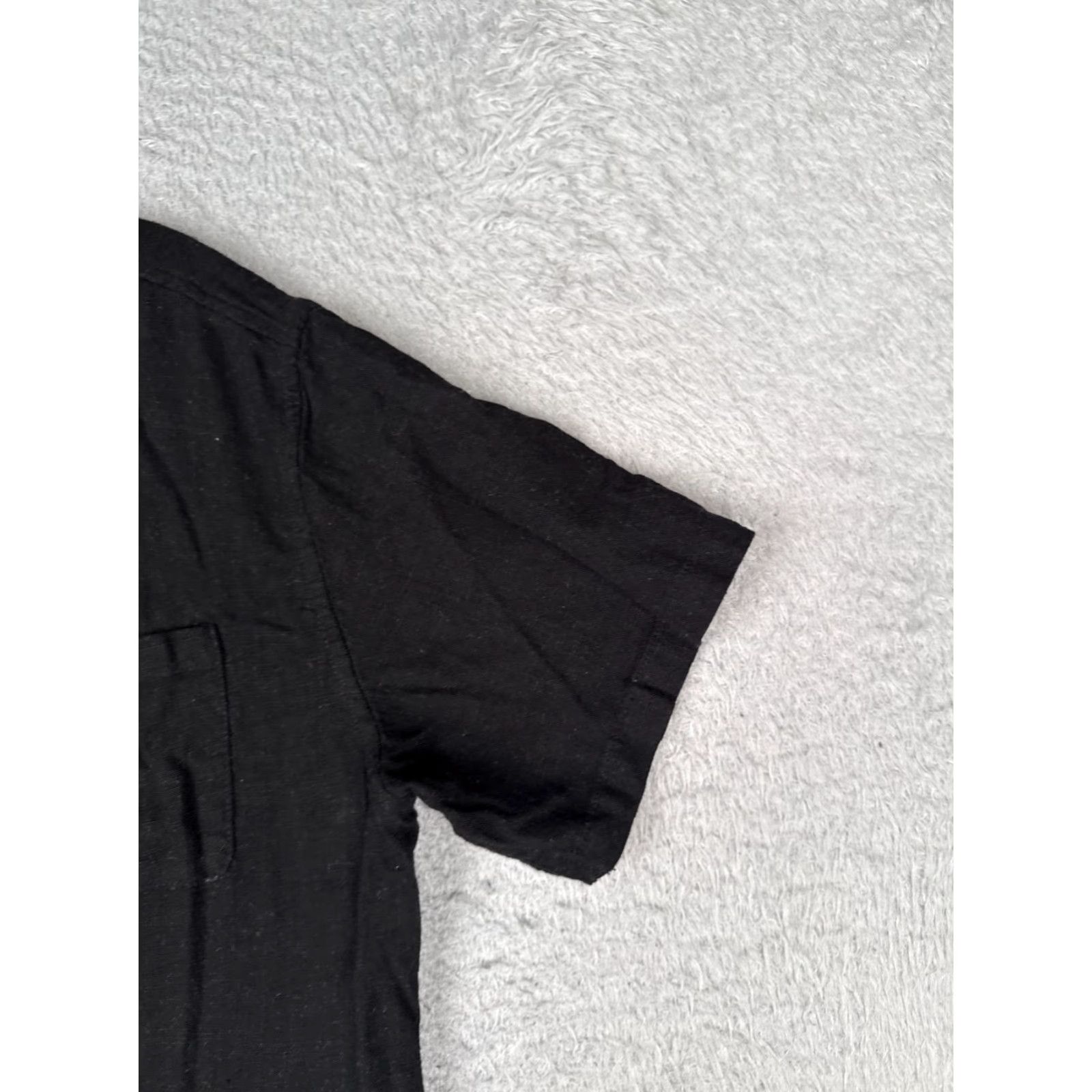 Vintage Shirt Men Medium Black Short Sleeve Henley Button Cotton Blend Workwear Pocket Size US M / EU 48-50 / 2 - 2 Thumbnail