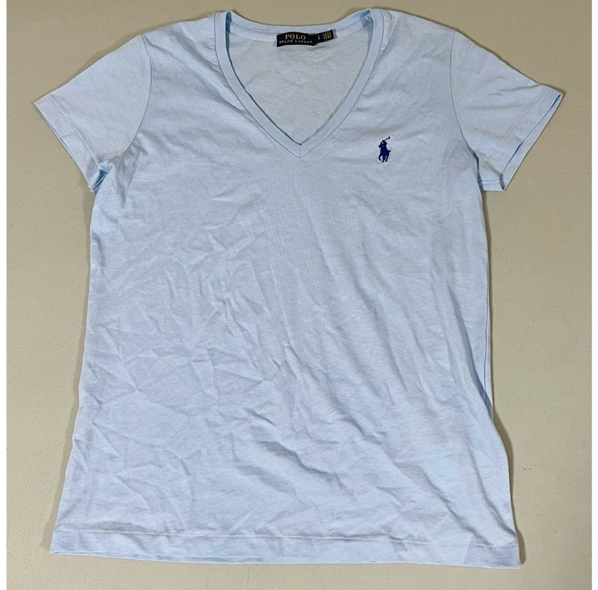 Polo Ralph Lauren Polo Ralph Lauren Blue Logo V-Neck Tee T-Shirt Top Size S 🩵 Size S / US 4 / IT 40 - 1 Thumbnail