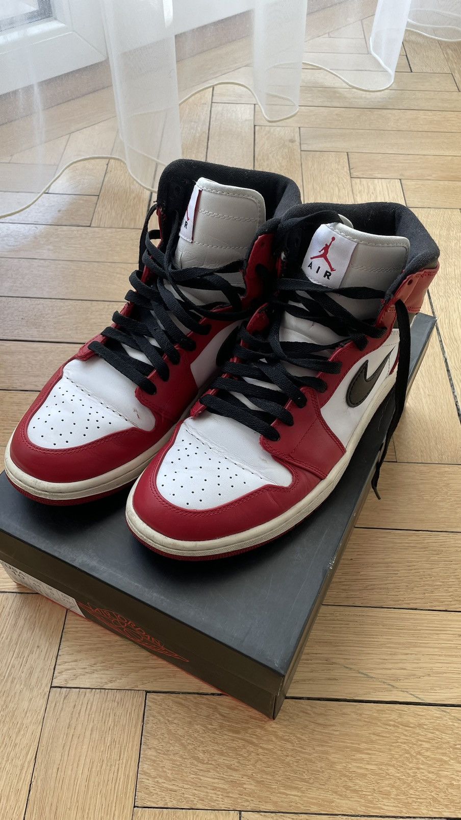 image of Air Jordan 1 Retro High Chicago Shoes in Red, Men's (Size 10)