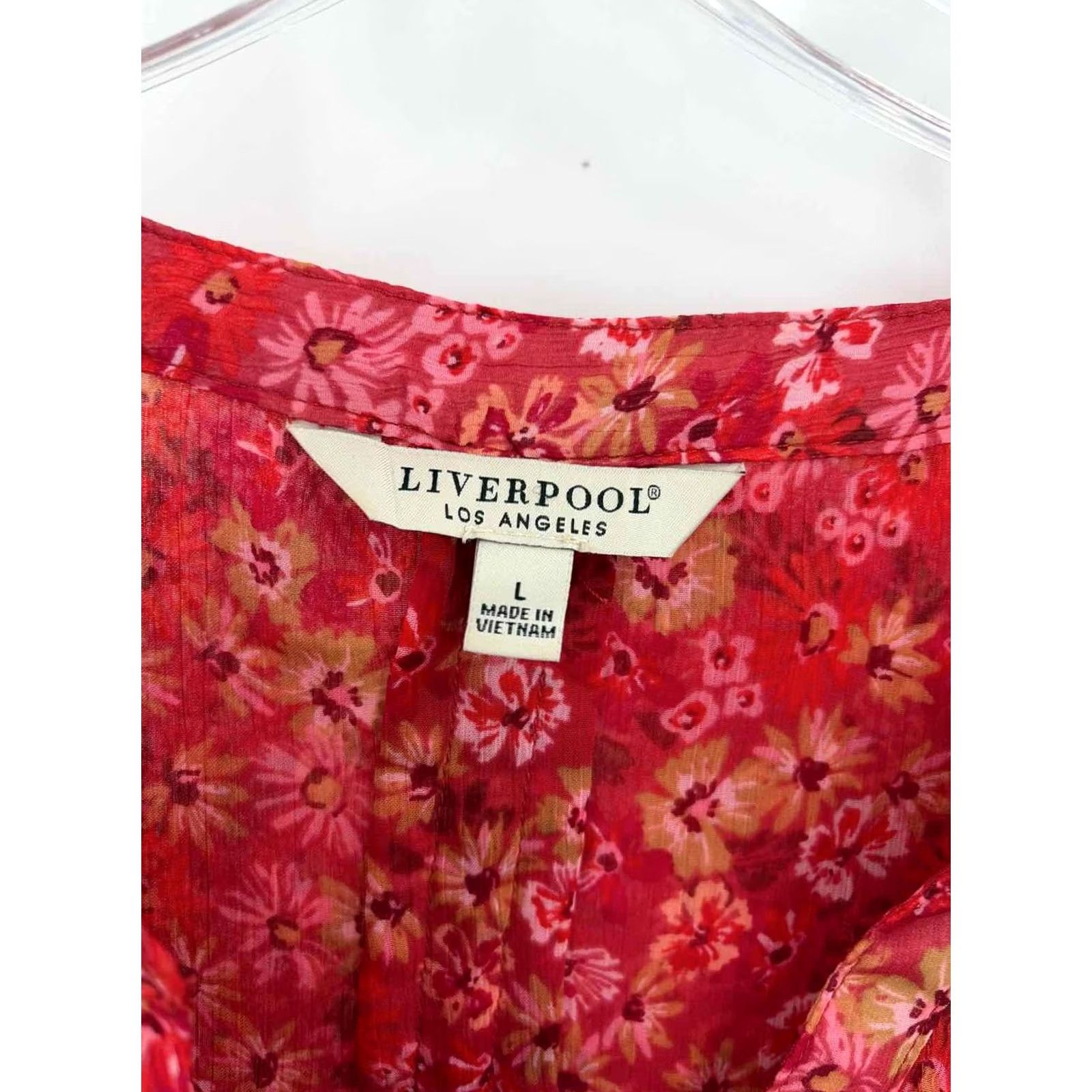 Vintage Liverpool Red Floral Blouse Large Size L / US 10 / IT 46 - 3 Thumbnail