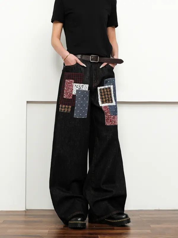 VIBE Baggy Patchwork Wide Leg Denim Jeans Size US 30 / EU 46 - 4 Thumbnail
