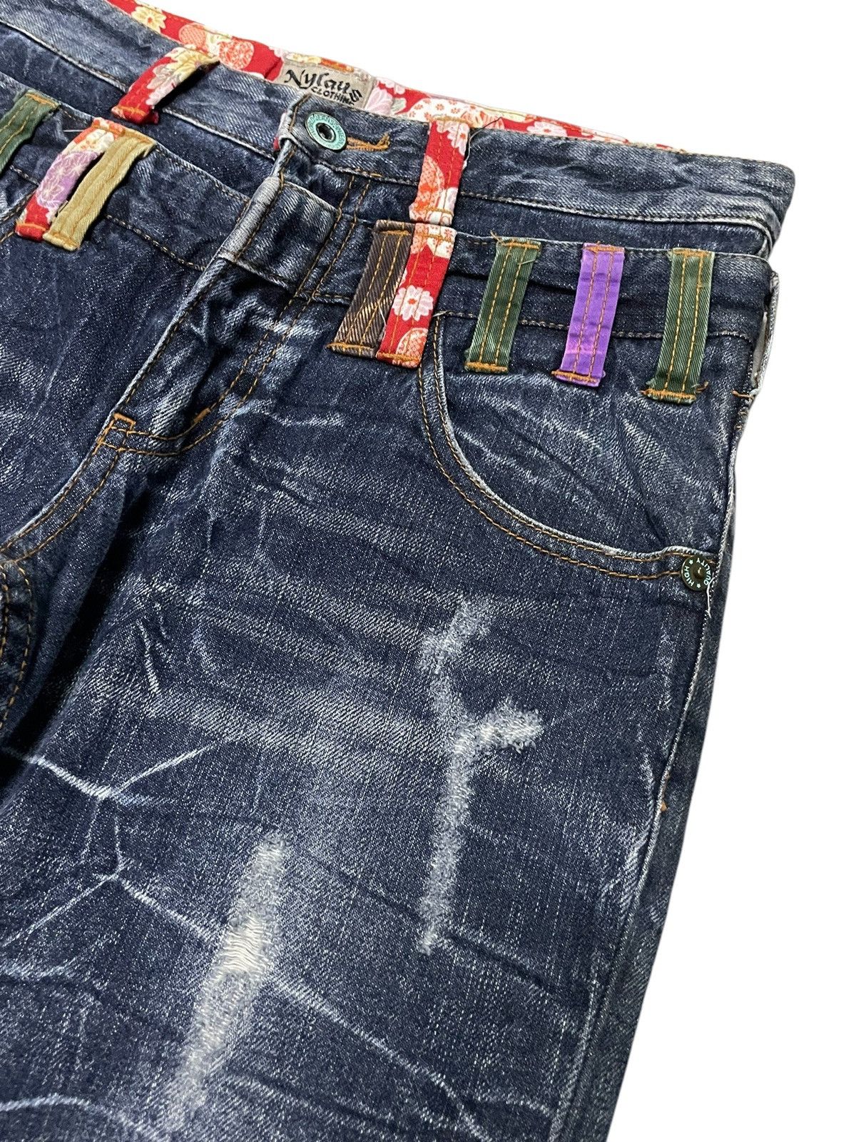 Hysteric Glamour × Japanese Brand Nylaus Japan Cracked Shadow Wash Double Waist Jeans Size US 30 / EU 46 - 11 Thumbnail