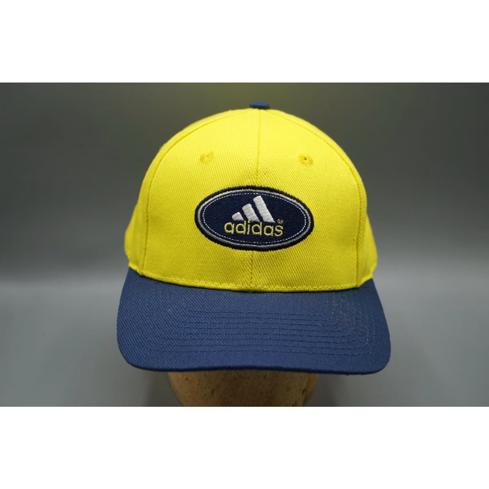 Adidas VINTAGE Adidas Hat Mens 7 1/2 Fitted Yellow Blue Cotton Cap Trefoil Logo 90s Taiwan R.O.C. Size ONE SIZE - 2 Thumbnail