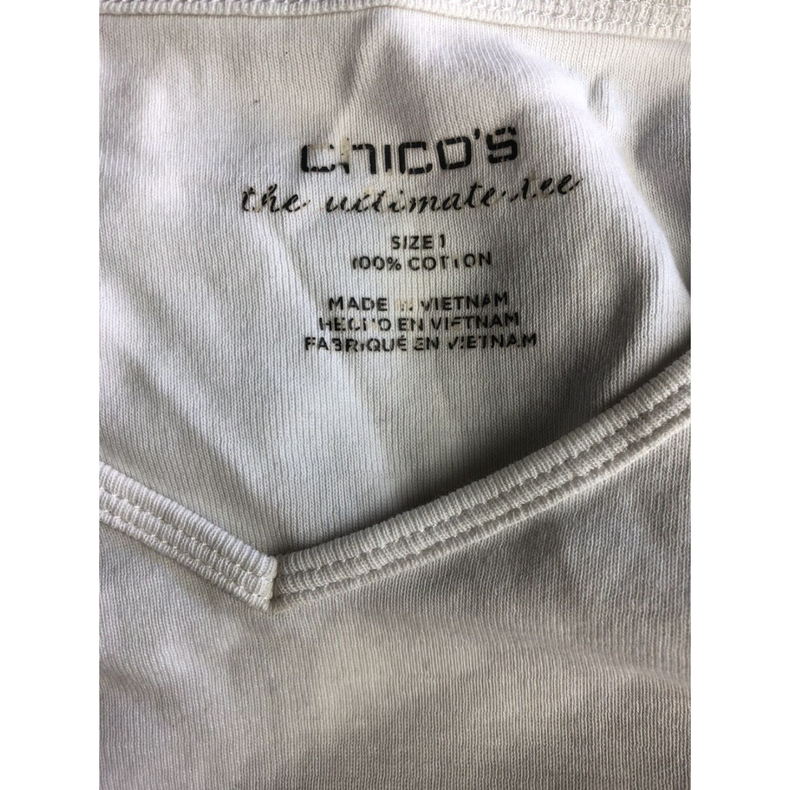 Vintage Chicos The Ultimate Tee White Womens Short Sleeve T-Shirt 100% Cotton Size 1 (Stains) Womens Size 25" / US 0 / IT 36 - 3 Thumbnail