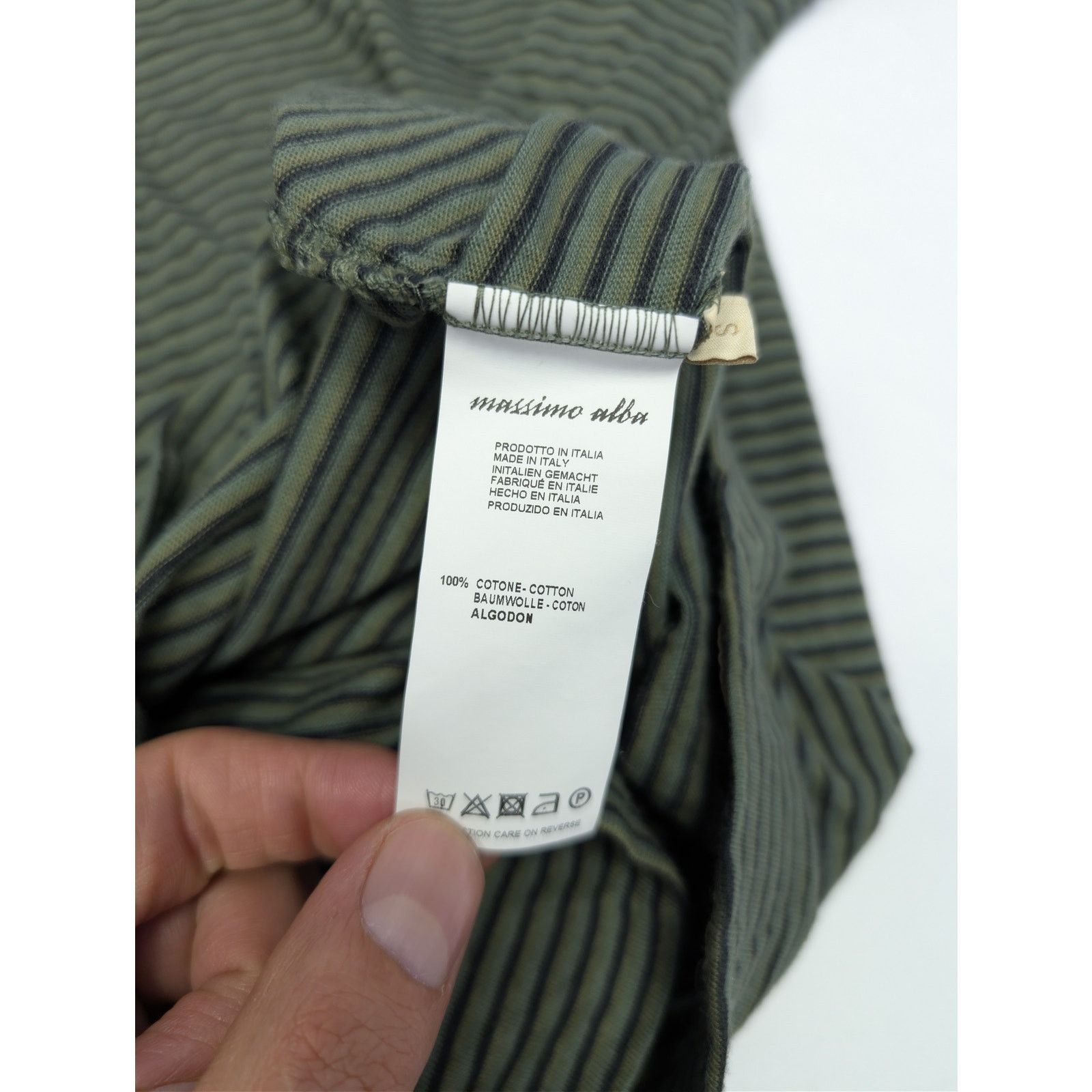 Massimo Alba o1rshd1 CC20 Striped Cotton T-Shirt with Chest Pocket Olive Size US S / EU 44-46 / 1 - 18 Thumbnail
