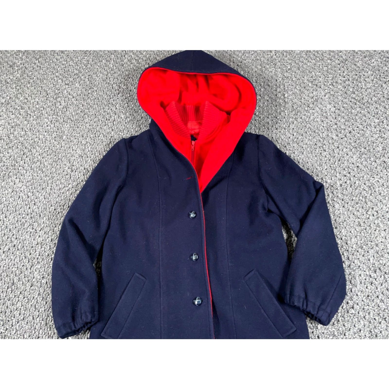 Mackintosh VINTAGE Mackintosh Wool Hooded Vestcoat Women's 8 Dark Blue Elegant Pea Coat Size M / US 6-8 / IT 42-44 - 4 Thumbnail