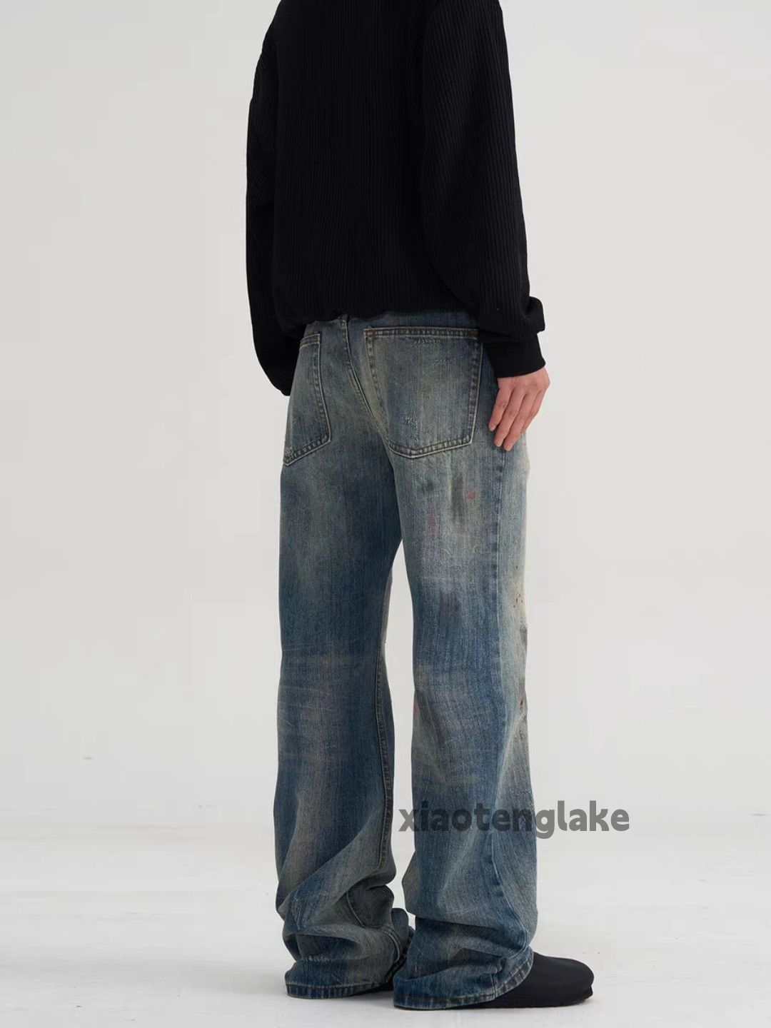 Jean × Vintage washed faded cleanfit loose baggy stain paint jeans Size US 32 / EU 48 - 4 Thumbnail