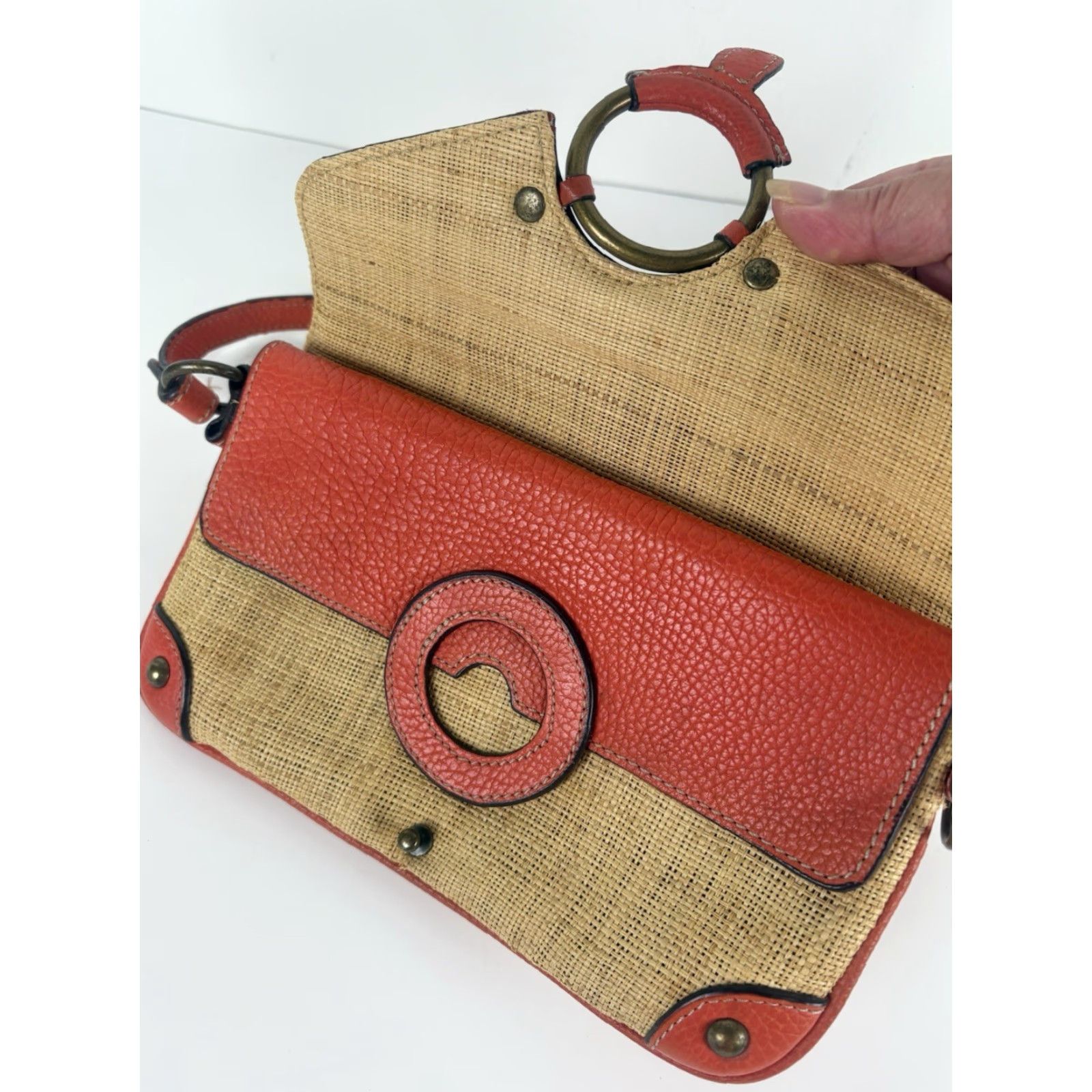 J.Crew J.CREW Coral Straw Leather Shoulder Bag Small Womens Bohemian Size ONE SIZE - 3 Thumbnail