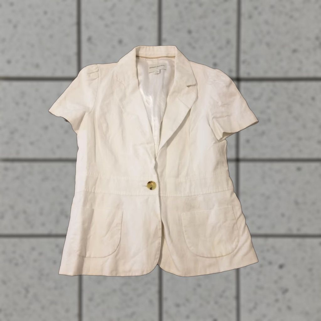 Banana Republic Womens Banana Republic Blazer Shirt Jacket Linen White 10 Regular Long Sleeve Buttoned Lined Polyester One Unit Womens Mens Girls Size L / US 10 / IT 46 - 1 Thumbnail