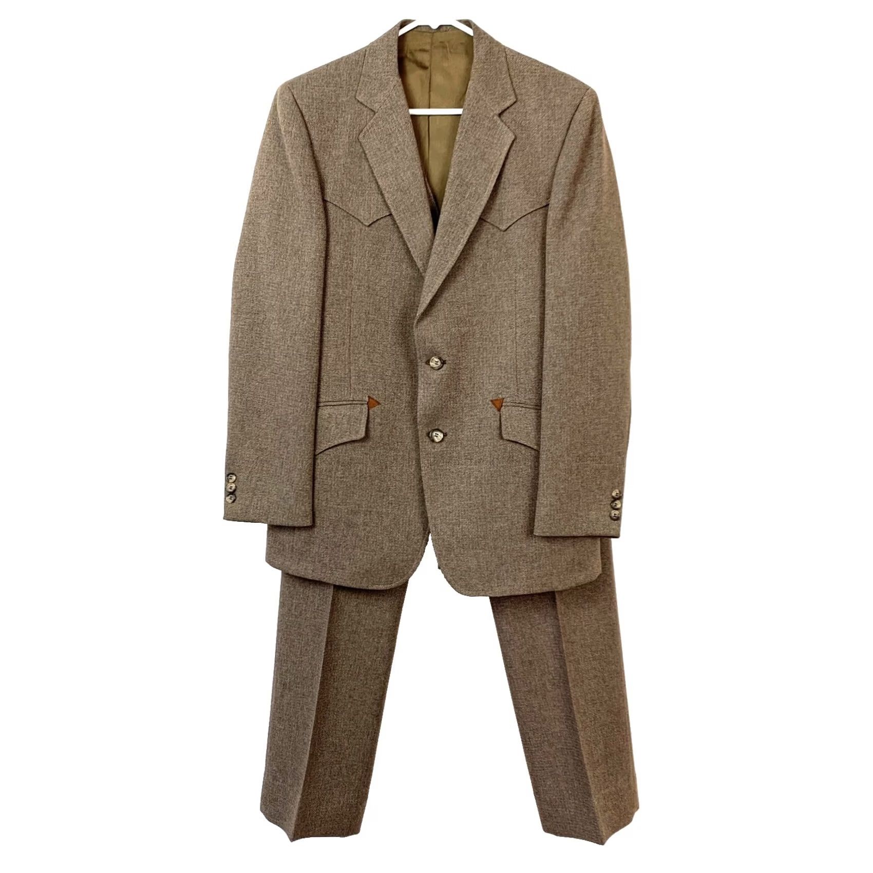 Vintage Vintage American Craftsman Brown 3 Piece Suit Jacket Vest Pants Hanger Rockabilly Mens 1980s Size 40R - 2 Thumbnail