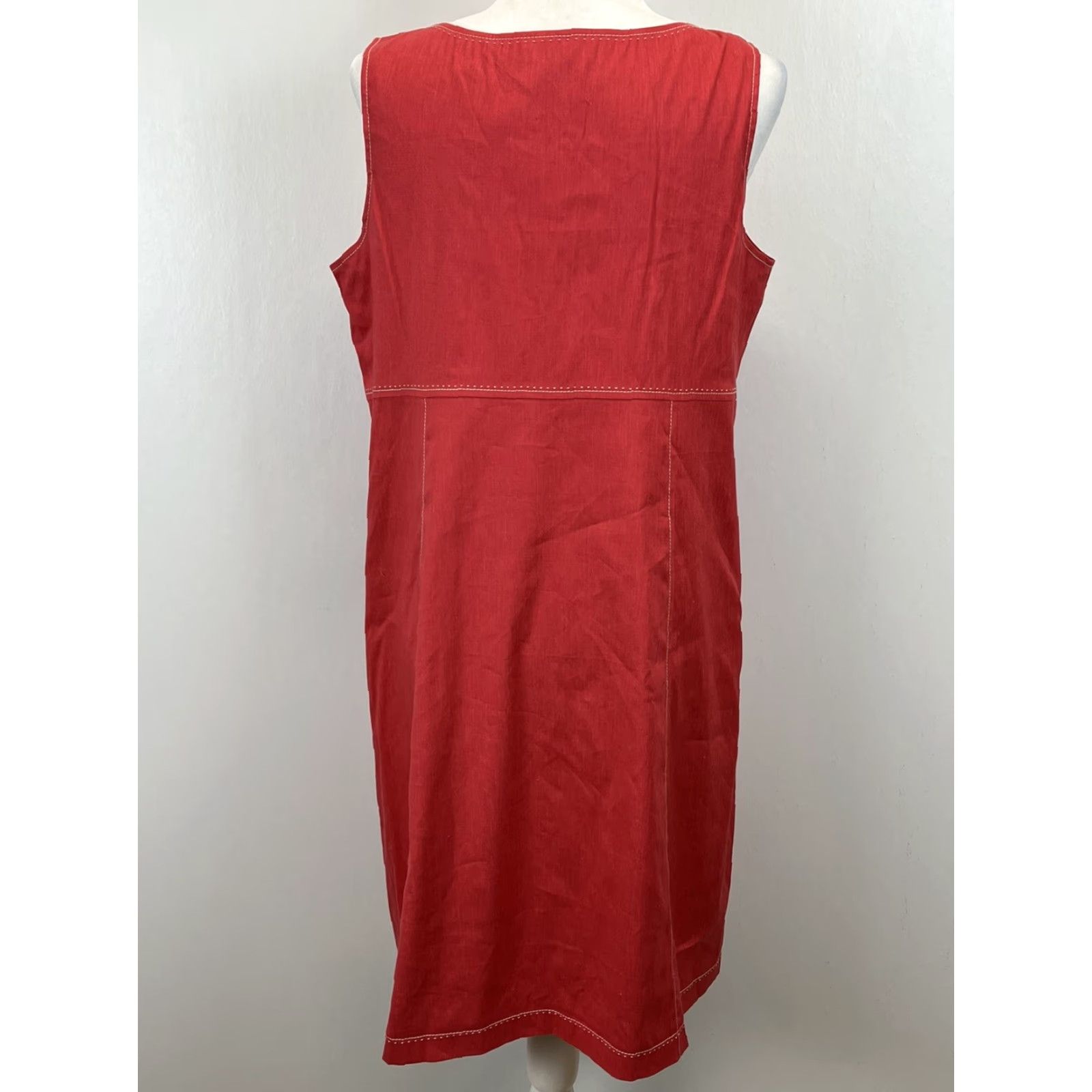 Vintage VINTAGE? Wait. Tahari Linen Blend Dress (Linen) Sleeveless Sheath Knee Length NWT Red 14 Women Size XL / US 12-14 / IT 48-50 - 3 Thumbnail