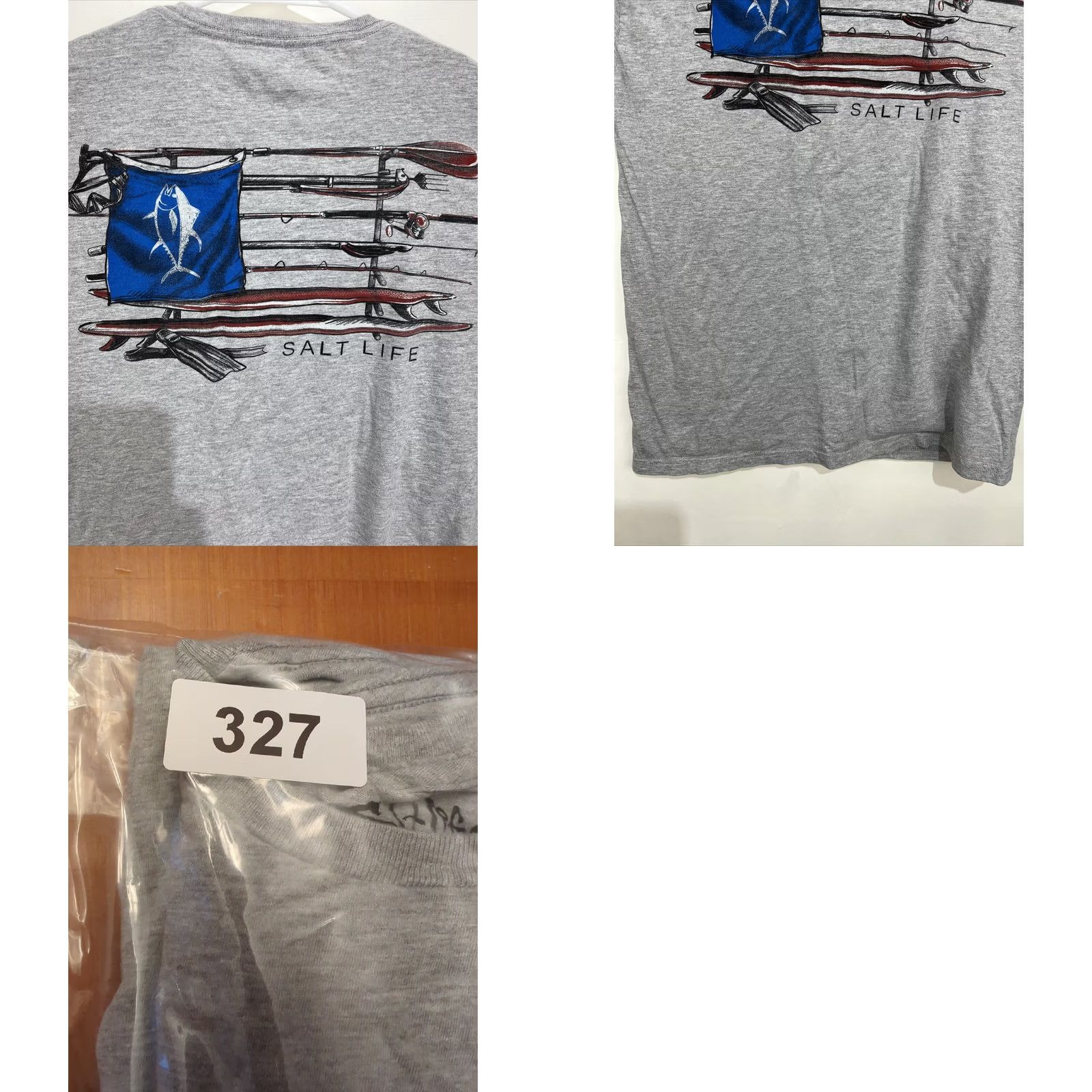 Vintage SALT LIFE Live Salty Long Sleeve Pocket T-Shirt Grey USA Flag Men's M Medium Size US M / EU 48-50 / 2 - 8 Thumbnail