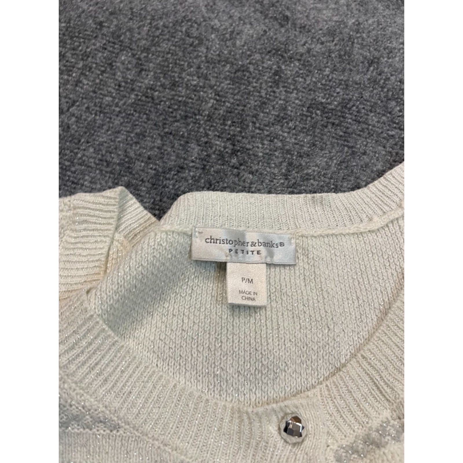 Vintage Christopher Banks Sweater Womens Petite Medium M White Button Cardigan Crew Neck Nautical Womens Size M / US 6-8 / IT 42-44 - 4 Thumbnail