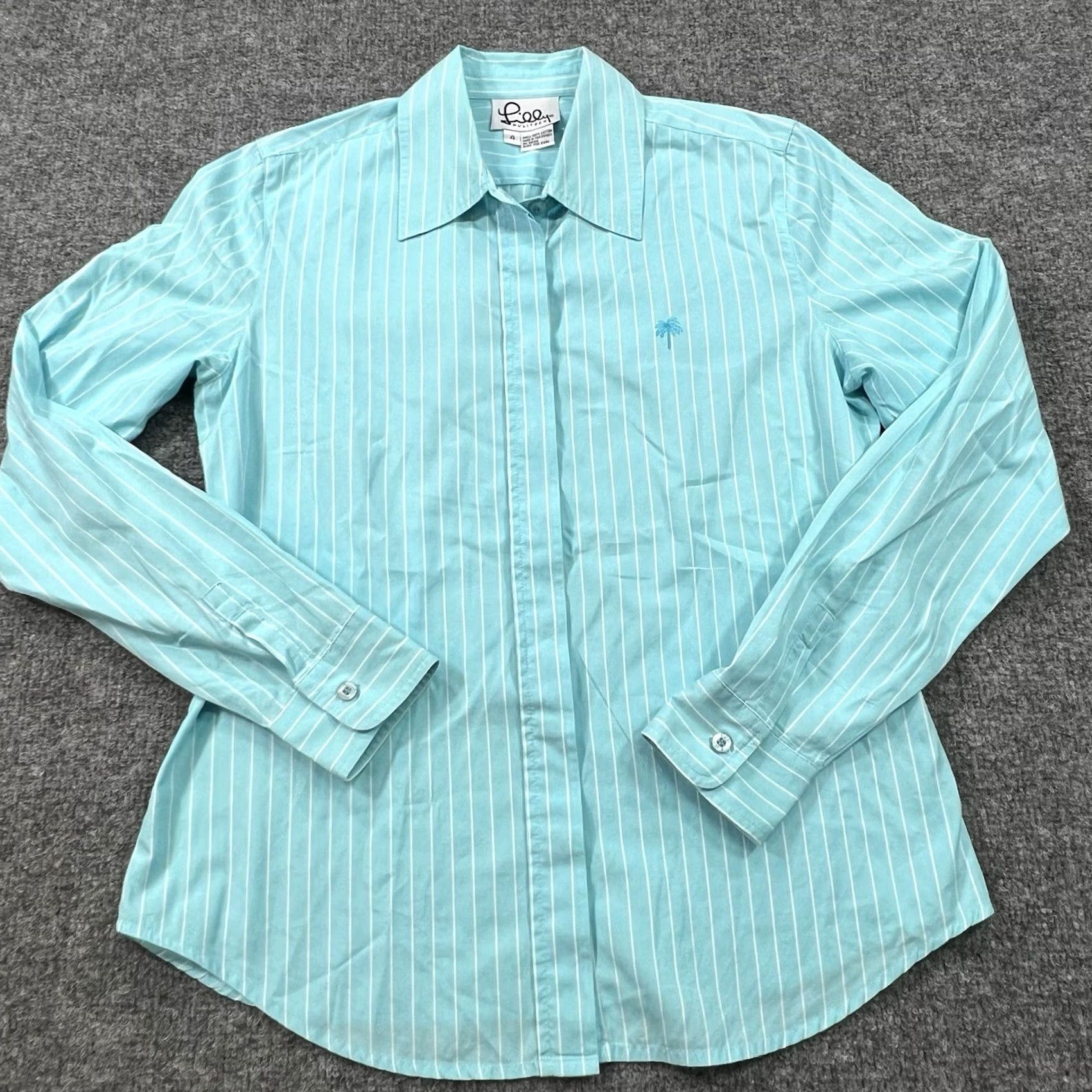 Lilly Pulitzer VINTAGE Lilly Pulitzer Shirt Womens 4 Teal Blue Striped Button-Up Collared 90s Preppy Mens? Size S / US 4 / IT 40 - 3 Thumbnail