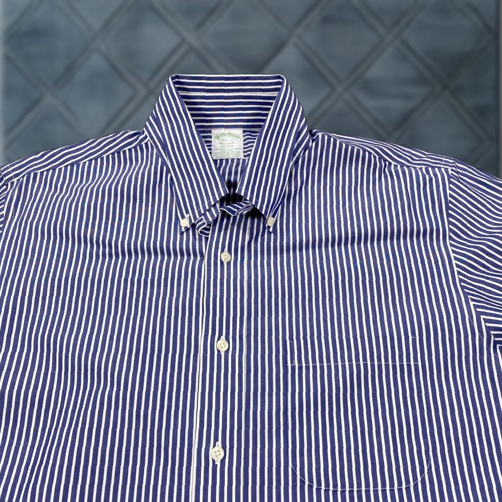 Brooks Brothers Brooks Brothers Shirt Mens L Blue Striped Long Sleeve Button-Up Slim Non-Iron Pockets 95% Supima Cotton Spandex Size US L / EU 52-54 / 3 - 1 Thumbnail