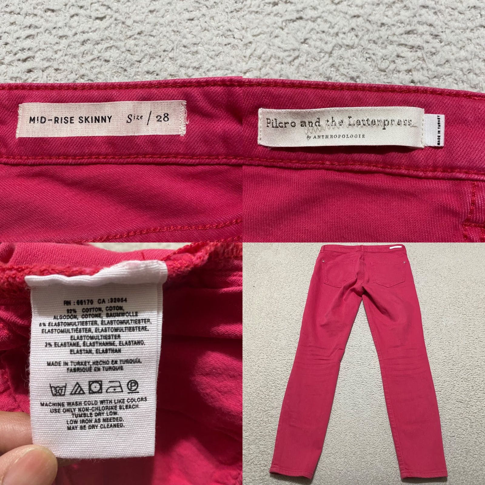 Vintage Pilcro Jeans Womens Pink Denim Mid Skinny 28 Dark Wash 5-Pocket Regular Inseam 27 Size 28" / US 6 / IT 42 - 8 Thumbnail