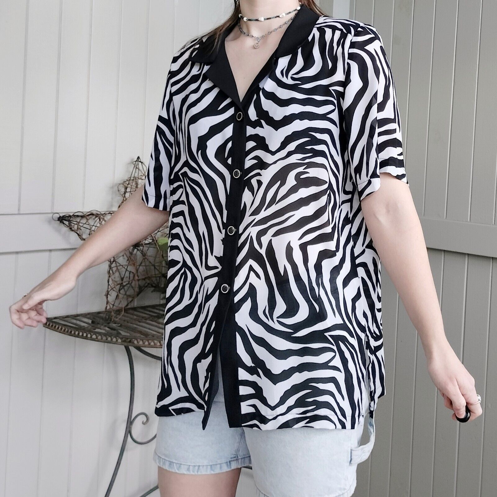 Man Made In Australia × Vintage Vintage 80s Shirt Zebra Striped Button Up Retro Rockabilly Size M / US 6-8 / IT 42-44 - 5 Thumbnail