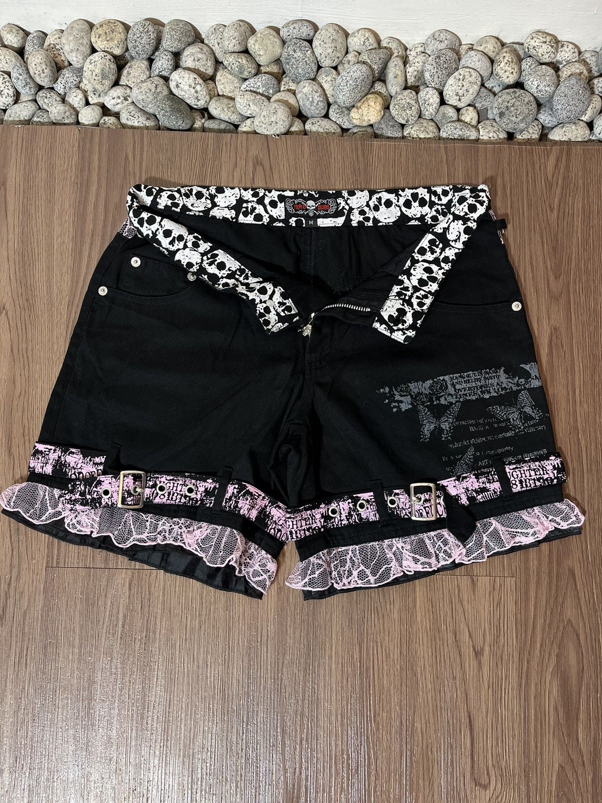 Beauty Beast × Japanese Brand × Seditionaries Mad Punks poem pink strap brocade Y2K short pant Size 31" - 4 Thumbnail