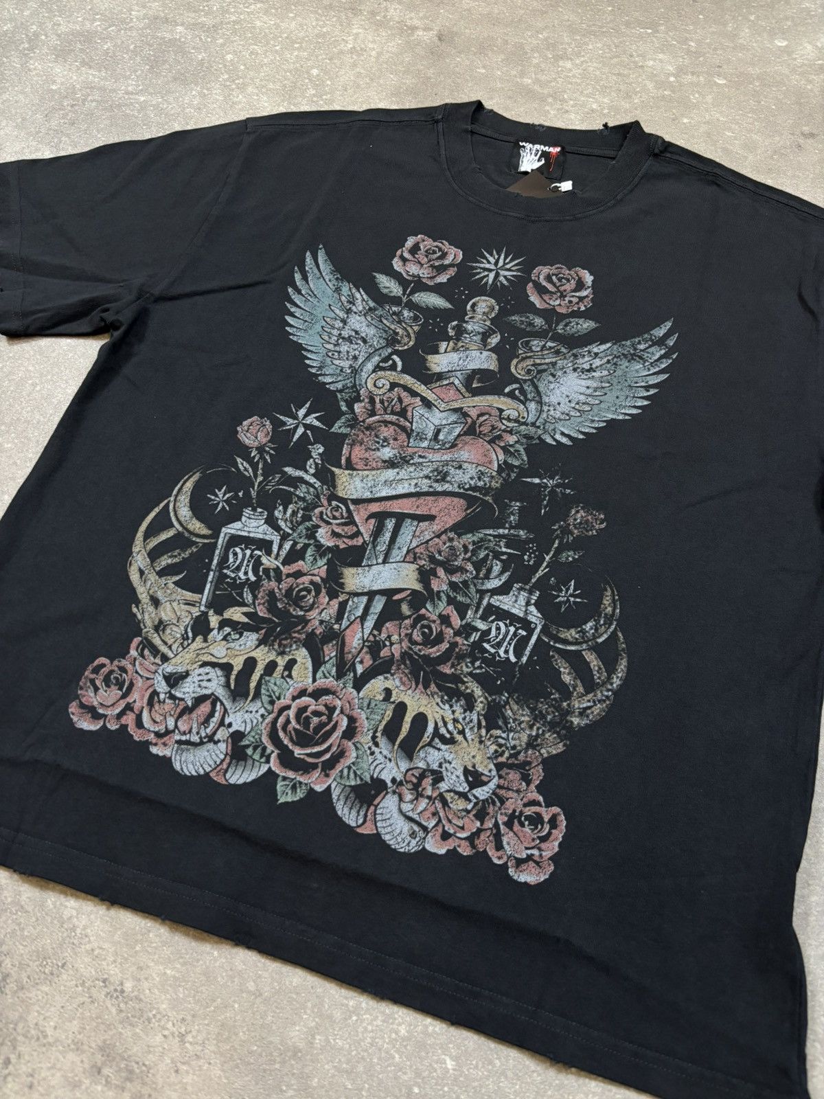 Vintage Warman Gothic Sacred Heart & Wings Graphic T-Shirt, Black Size US S / EU 44-46 / 1 - 3 Thumbnail