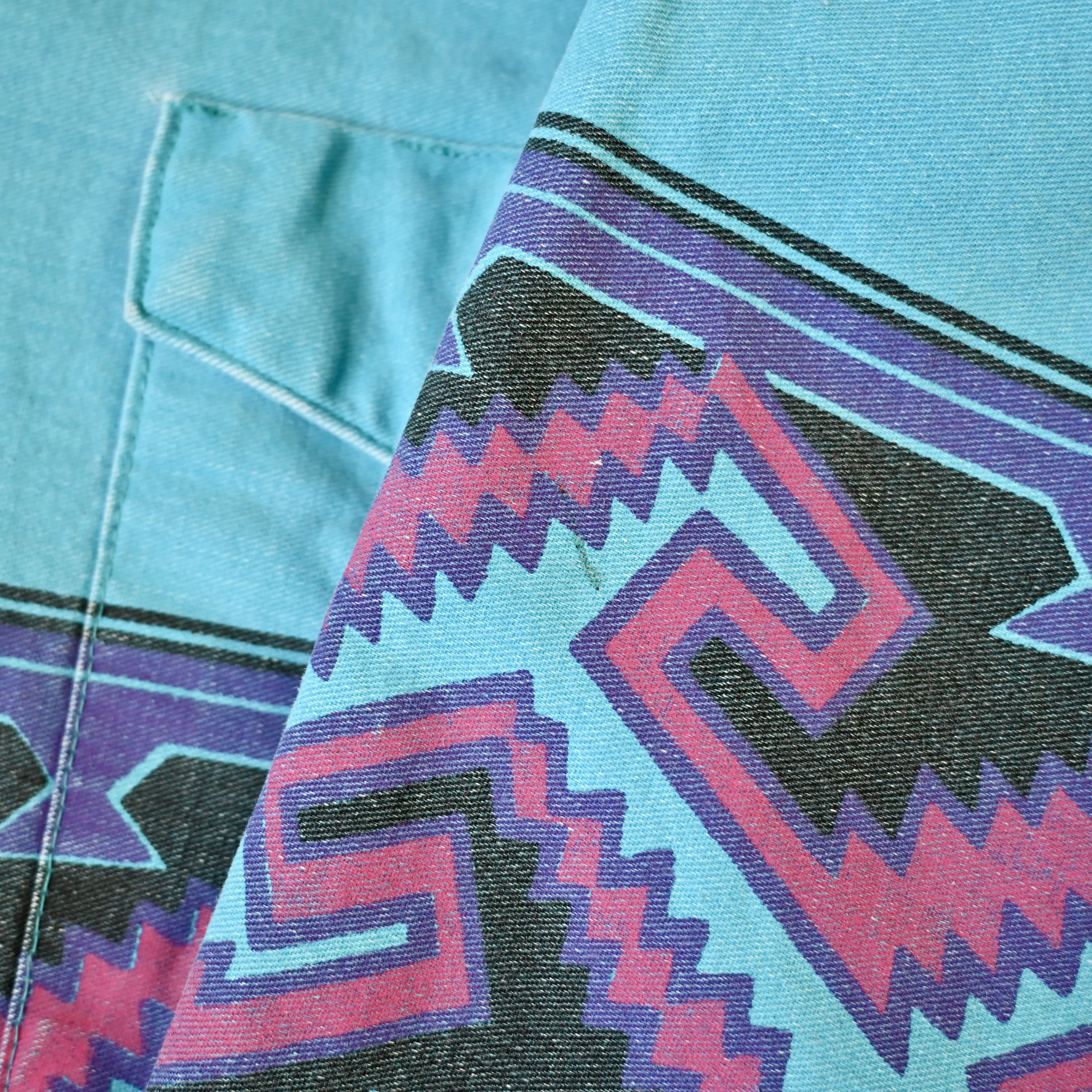 Vintage VTG Wrangler brushpopper shirt Aztec Navajo turquoise 16.5 Size US L / EU 52-54 / 3 - 12 Thumbnail