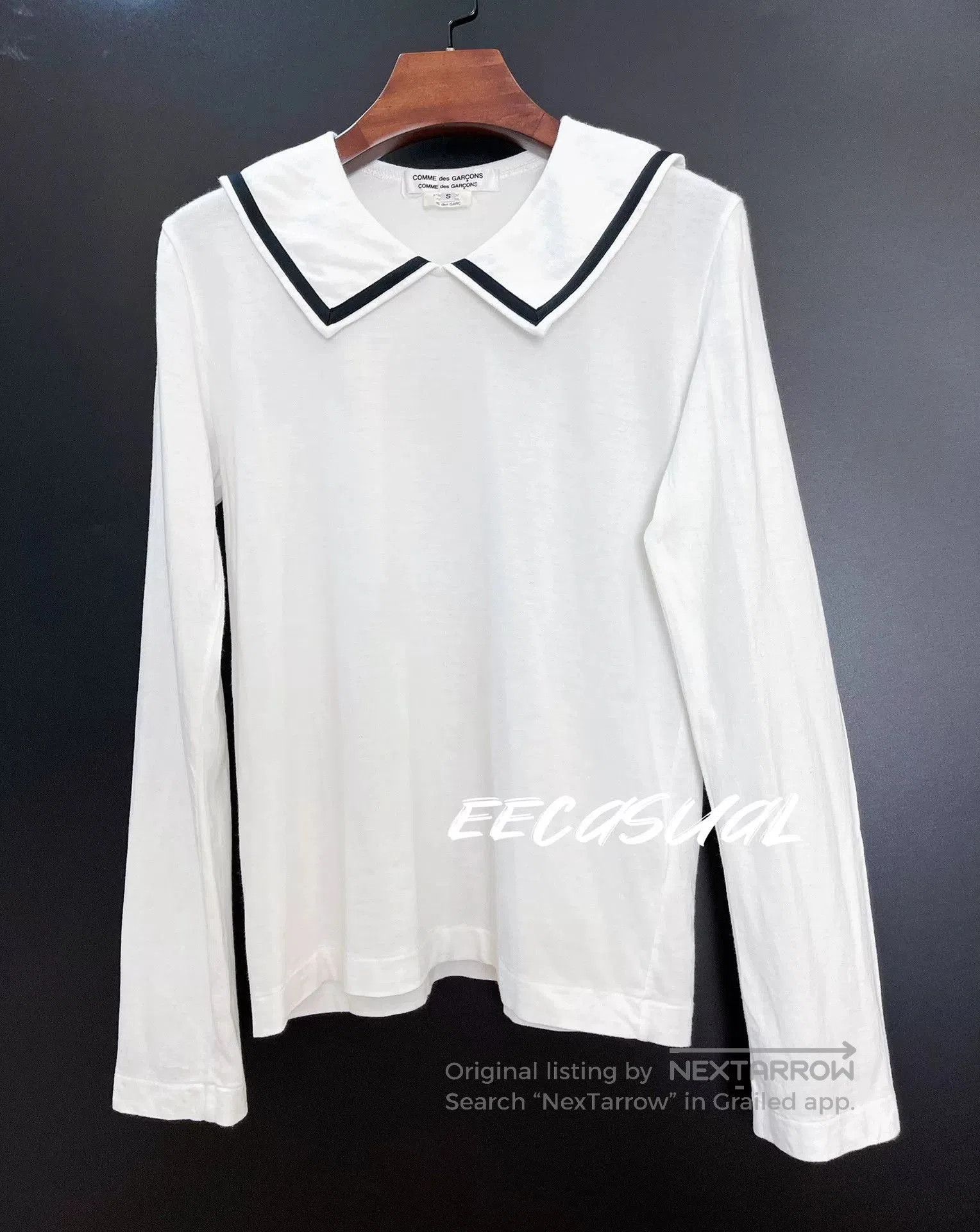 CDG by Comme des Garcons White Black Collar Long Sleeve T. Size S / US 4 / IT 40 - 2 Thumbnail
