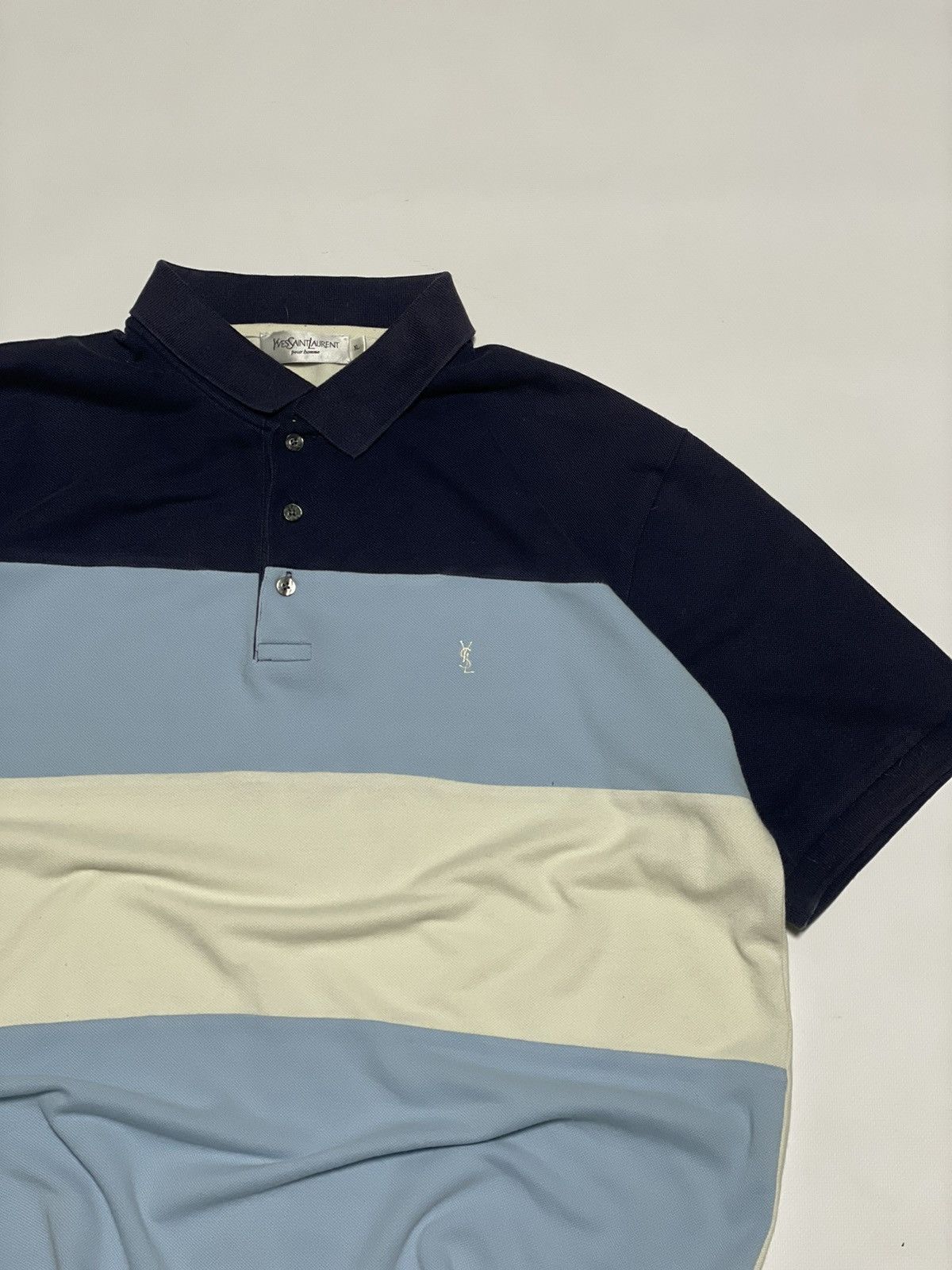 Vintage × Yves Saint Laurent Yves Saint Laurent YSL Vintage Polo Shirt Blue White Stripe Size US XL / EU 56 / 4 - 3 Thumbnail