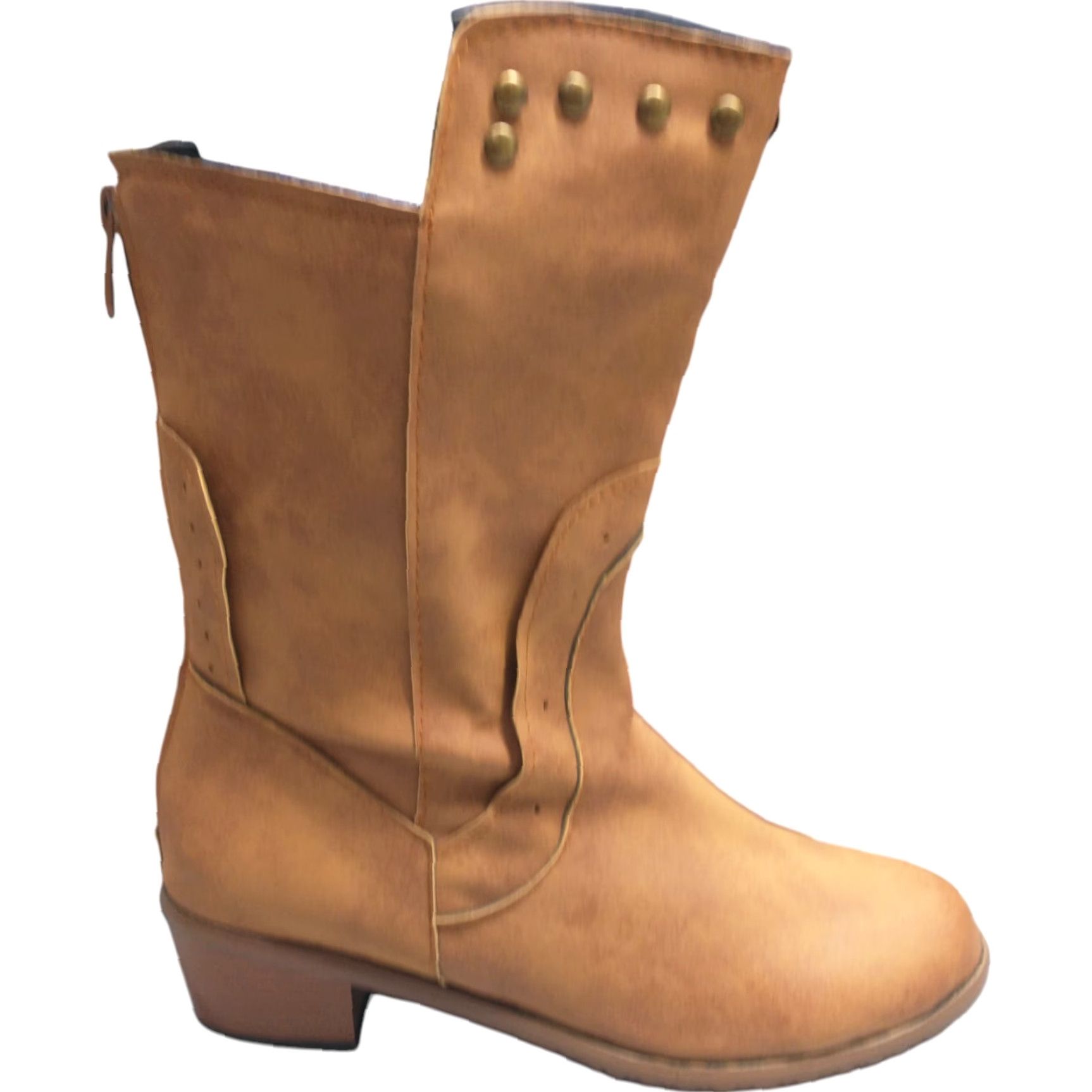 Vintage Womens Size 9 Tan Studded Block Heel Round Toe Back Zip Pull On Boots Size US 9 / IT 39 - 2 Thumbnail